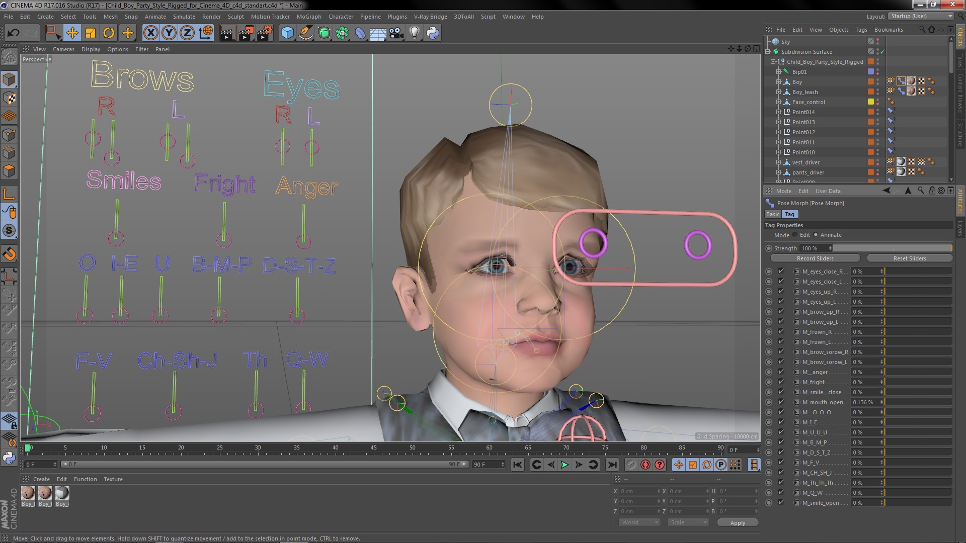 Child Boy Party Style Rigged for Cinema 4D 3D