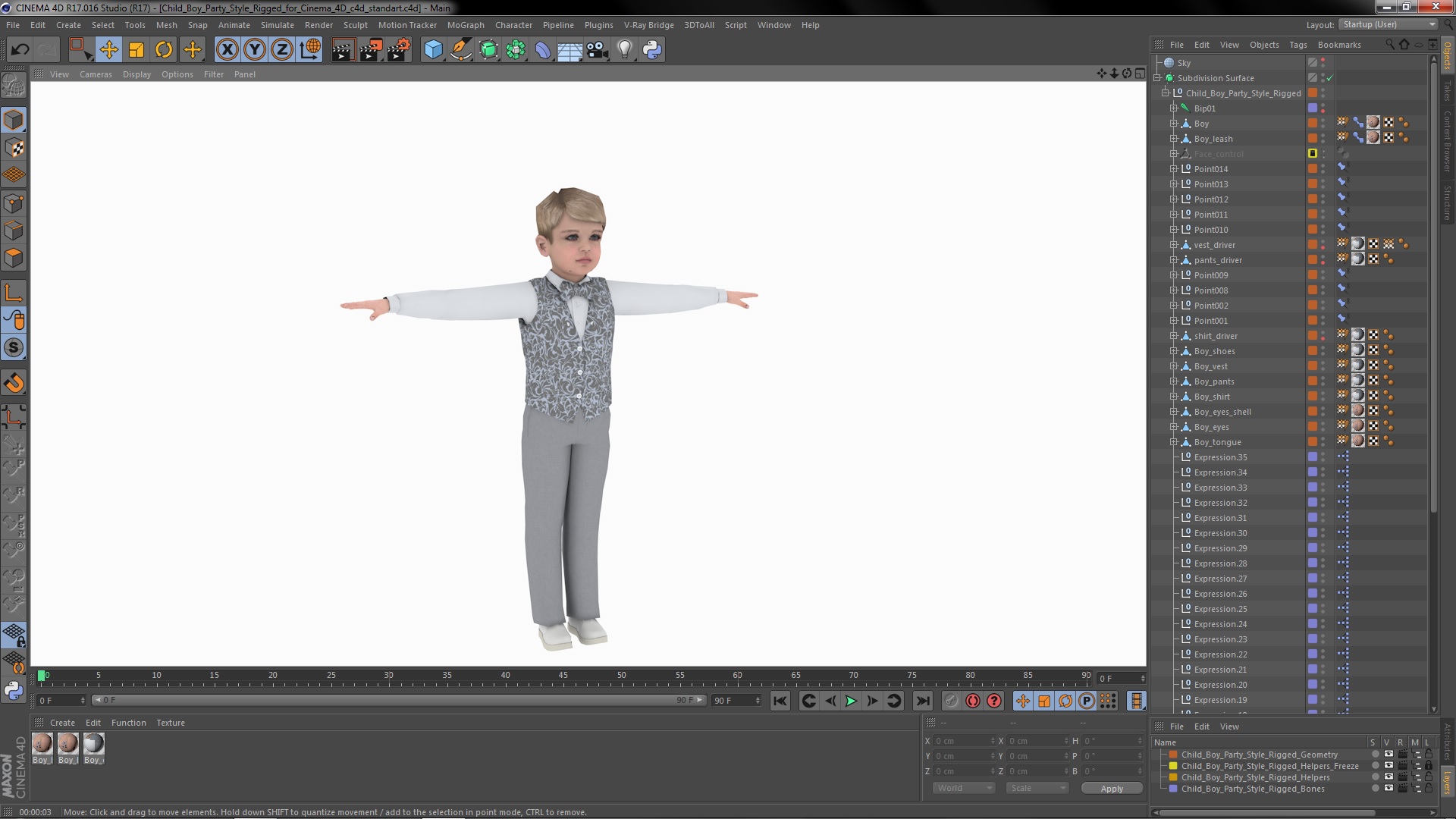 Child Boy Party Style Rigged for Cinema 4D 3D