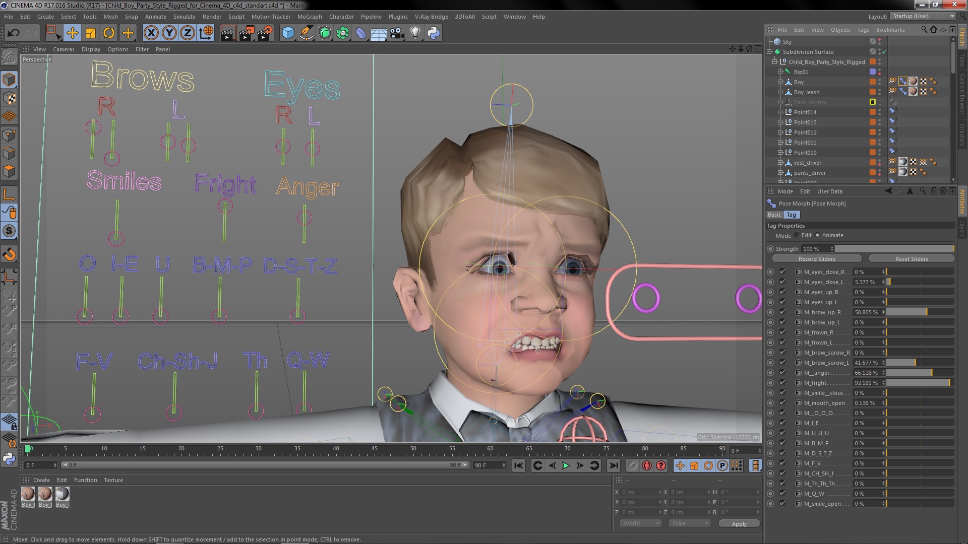 Child Boy Party Style Rigged for Cinema 4D 3D