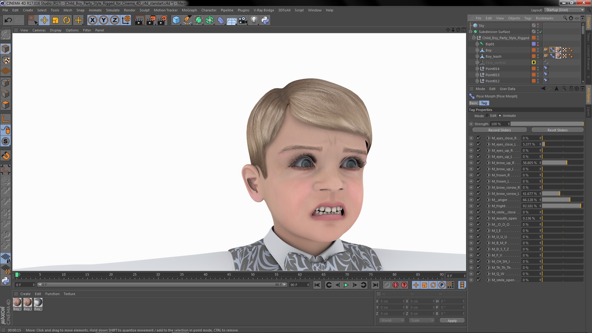 Child Boy Party Style Rigged for Cinema 4D 3D