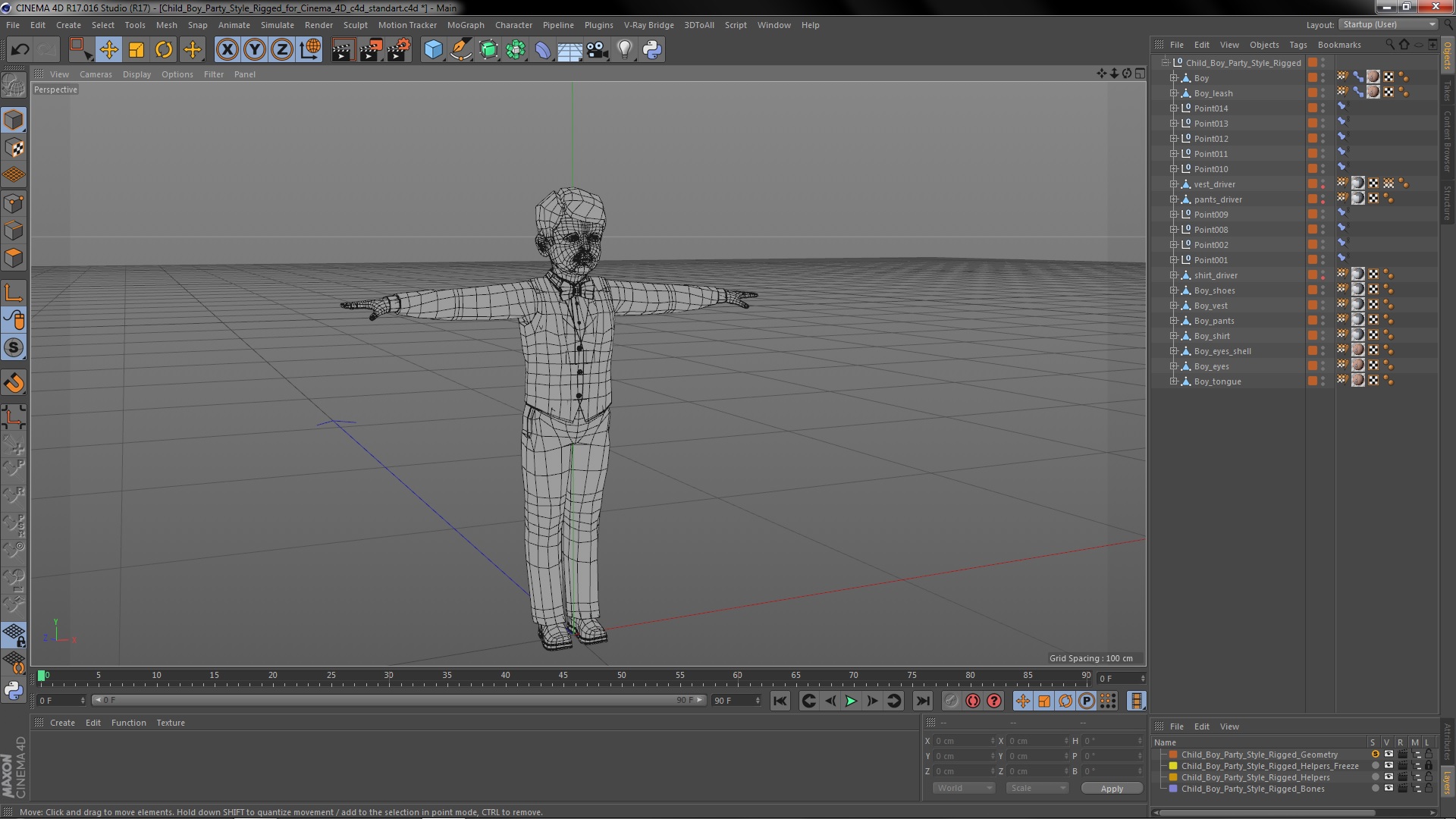 Child Boy Party Style Rigged for Cinema 4D 3D