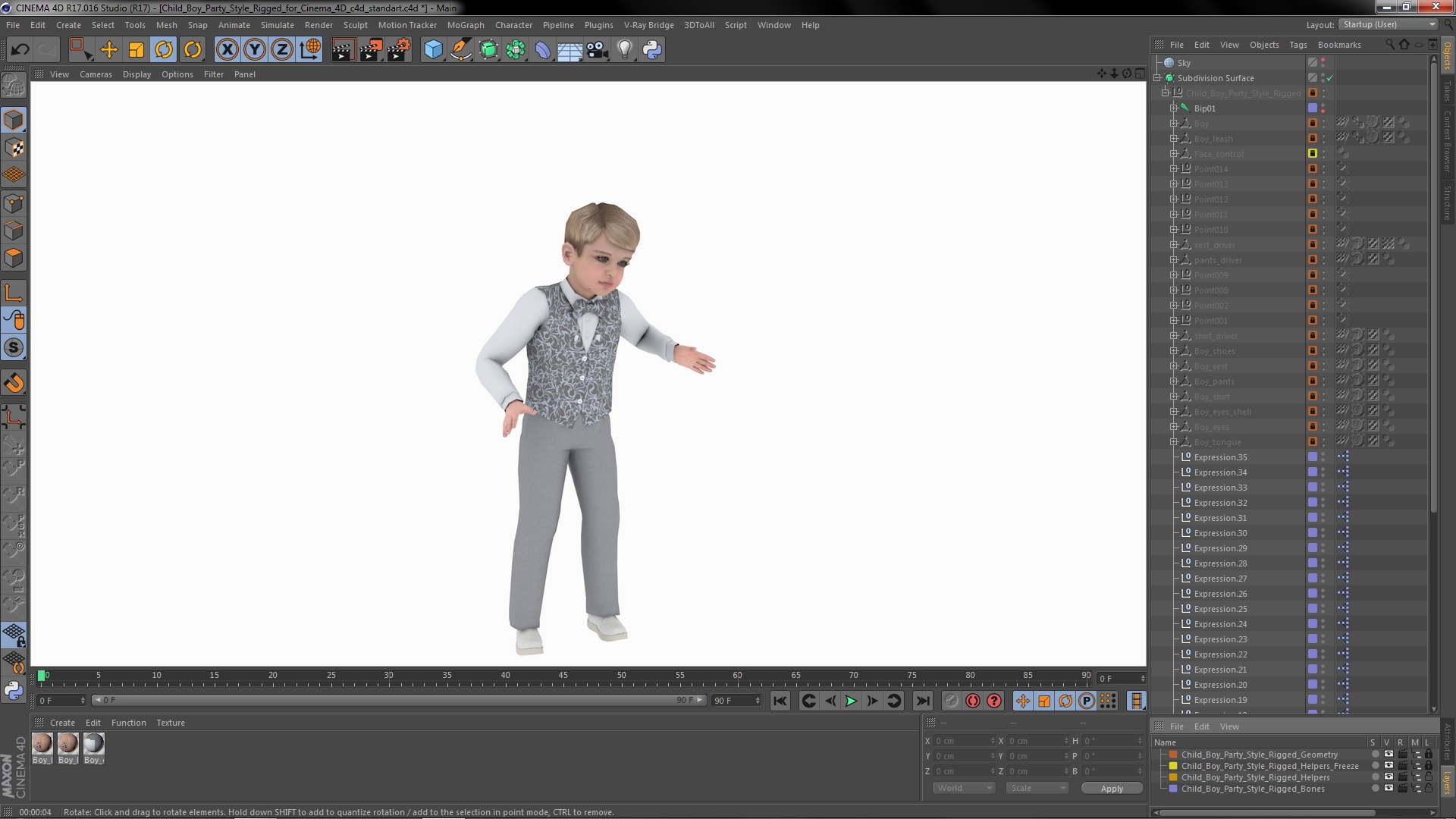 Child Boy Party Style Rigged for Cinema 4D 3D