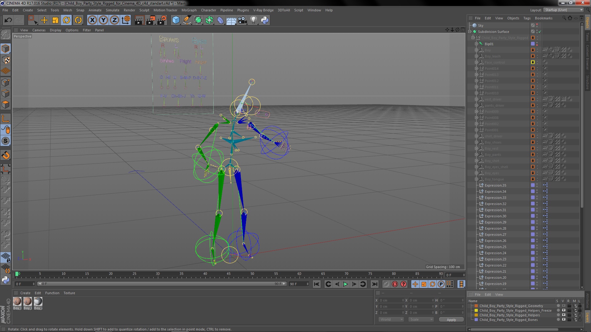 Child Boy Party Style Rigged for Cinema 4D 3D