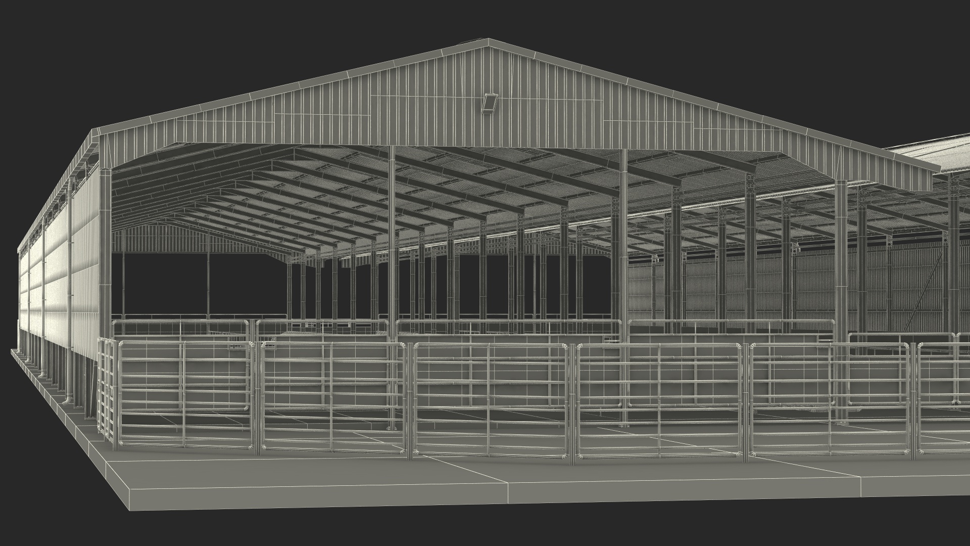 3D Modern Dairy Farm Shed Red