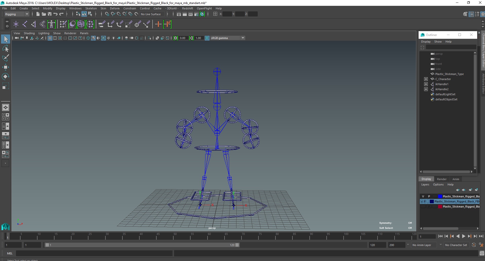 3D Plastic Stickman Rigged Black for Maya model