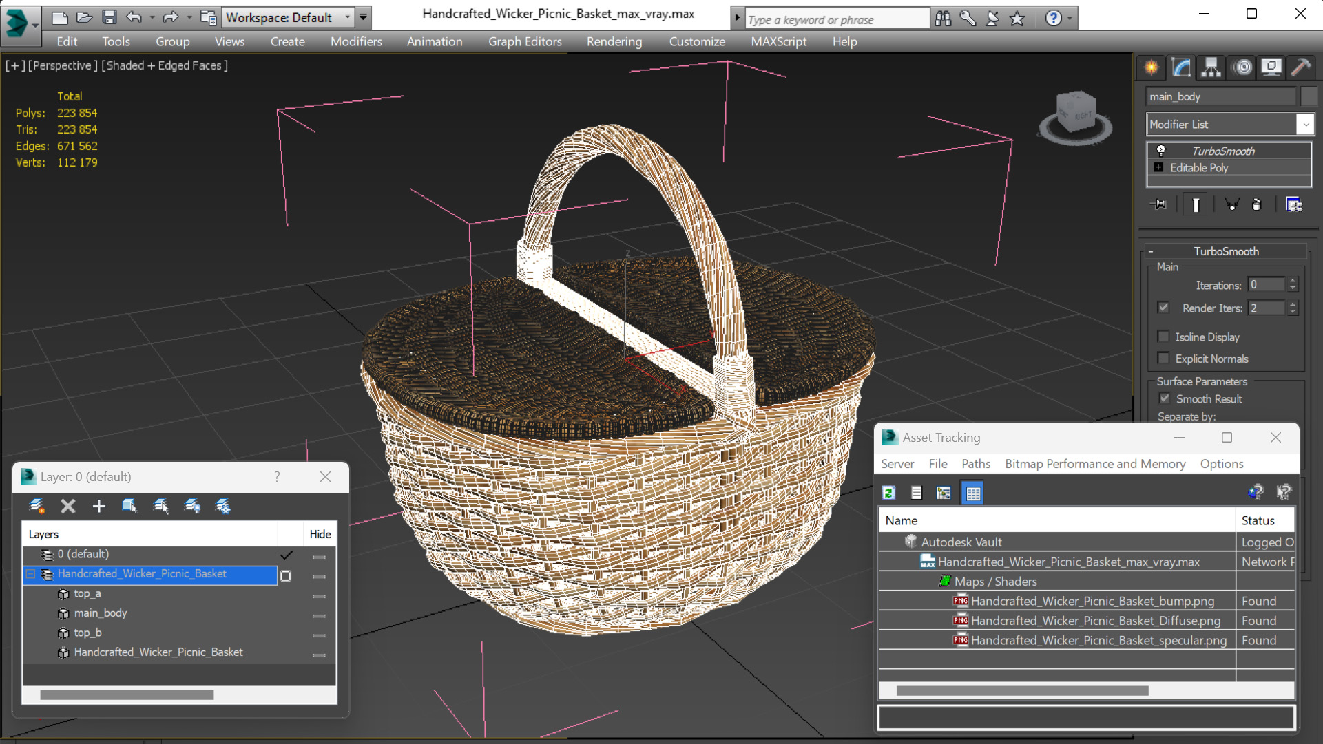 Handcrafted Wicker Picnic Basket 3D