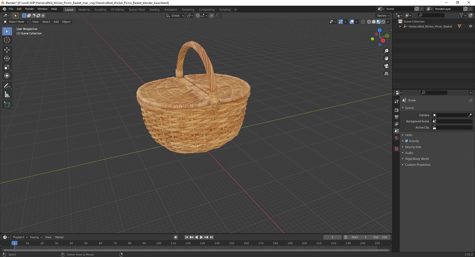 Handcrafted Wicker Picnic Basket 3D