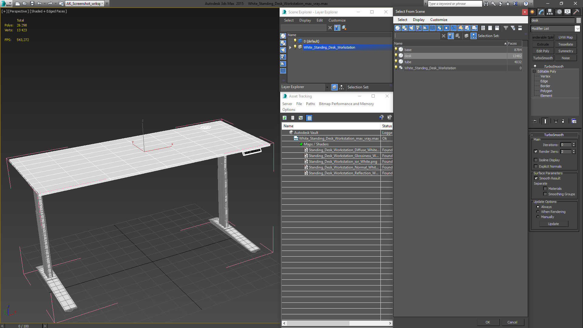 3D White Standing Desk Workstation