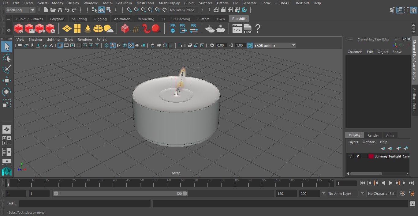 3D Burning Tealight Candle in Metal Cup