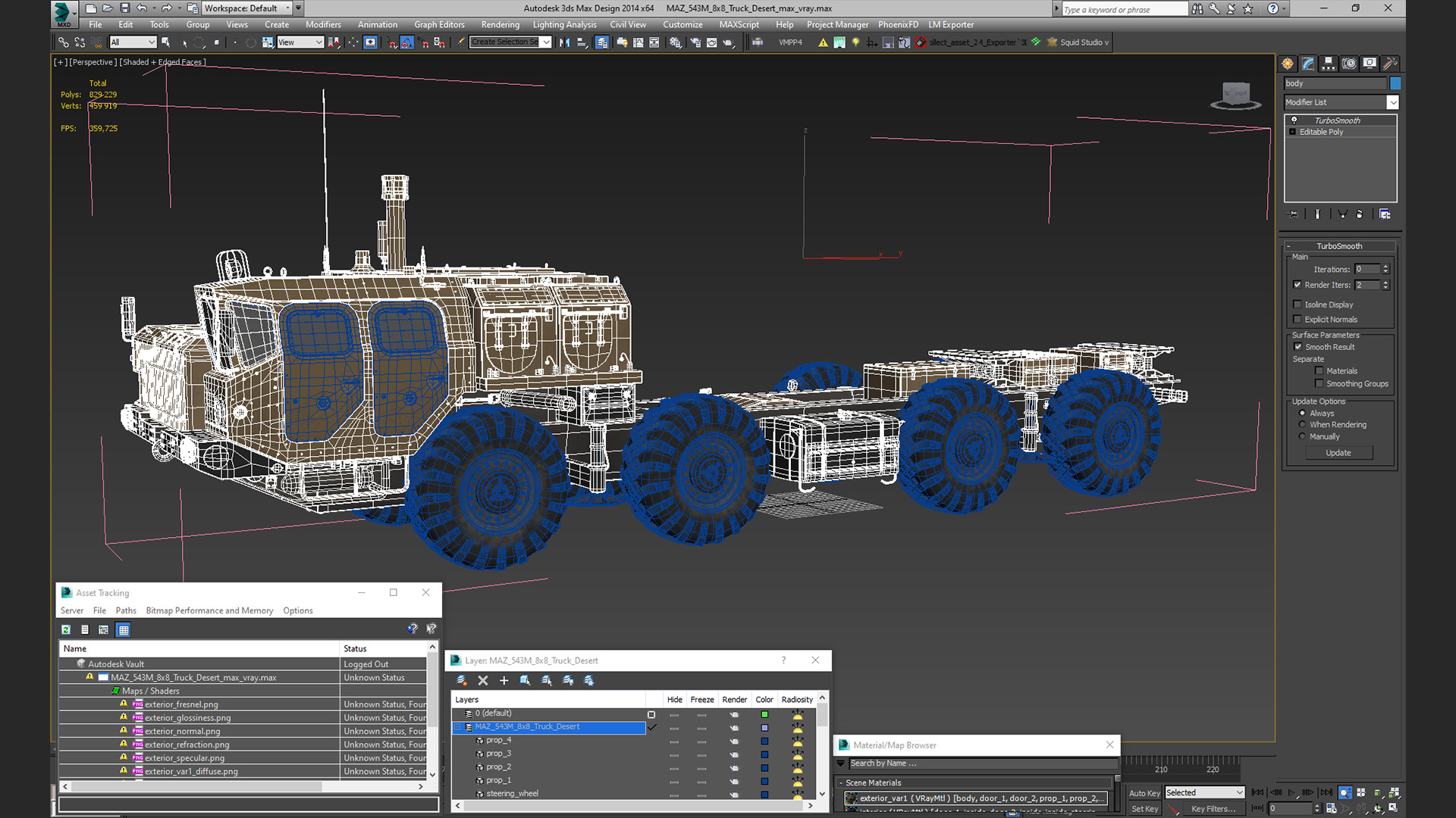 3D model MAZ 543M 8x8 Truck Desert