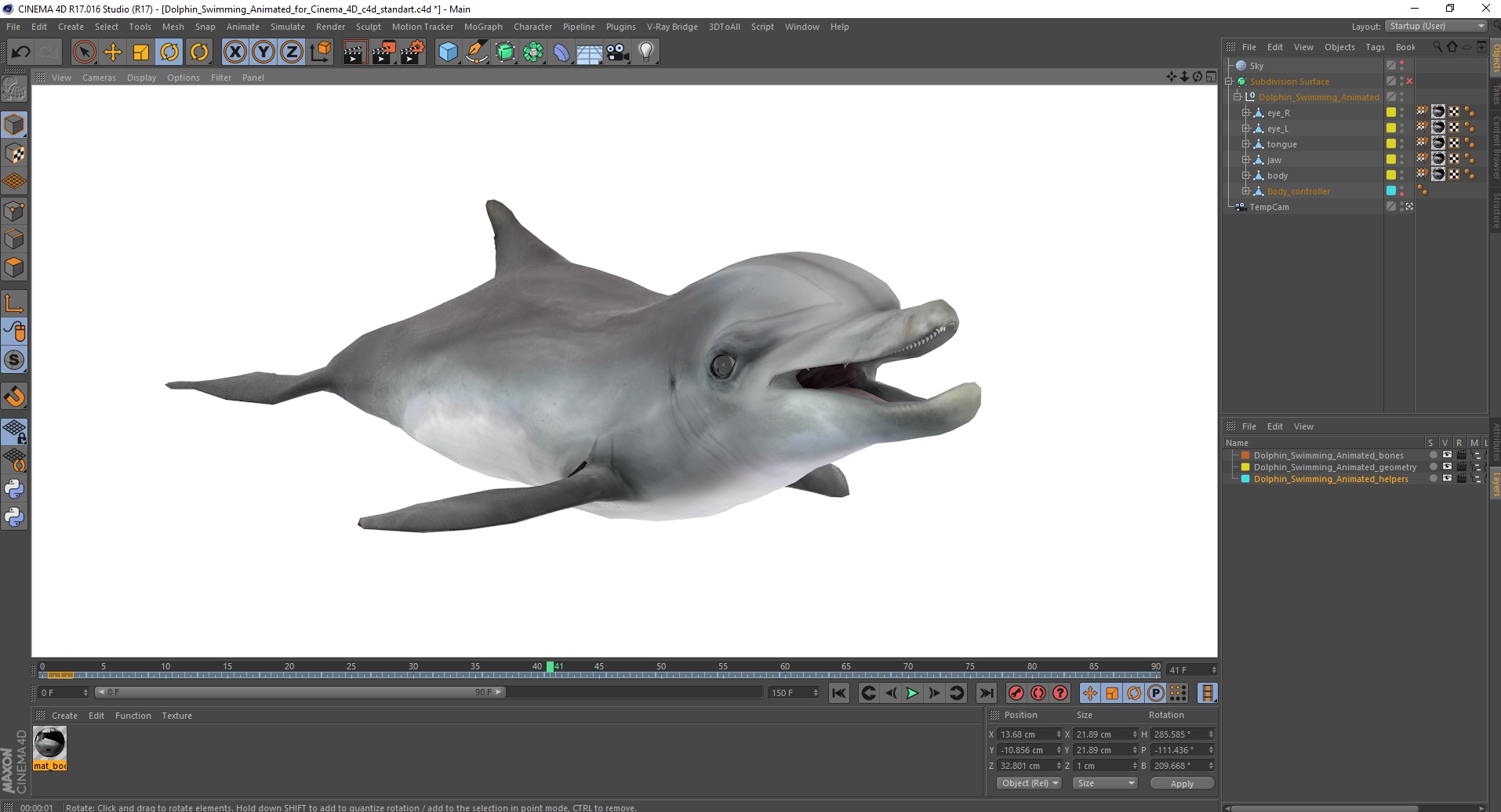 Dolphin Swimming Animated for Cinema 4D 3D model