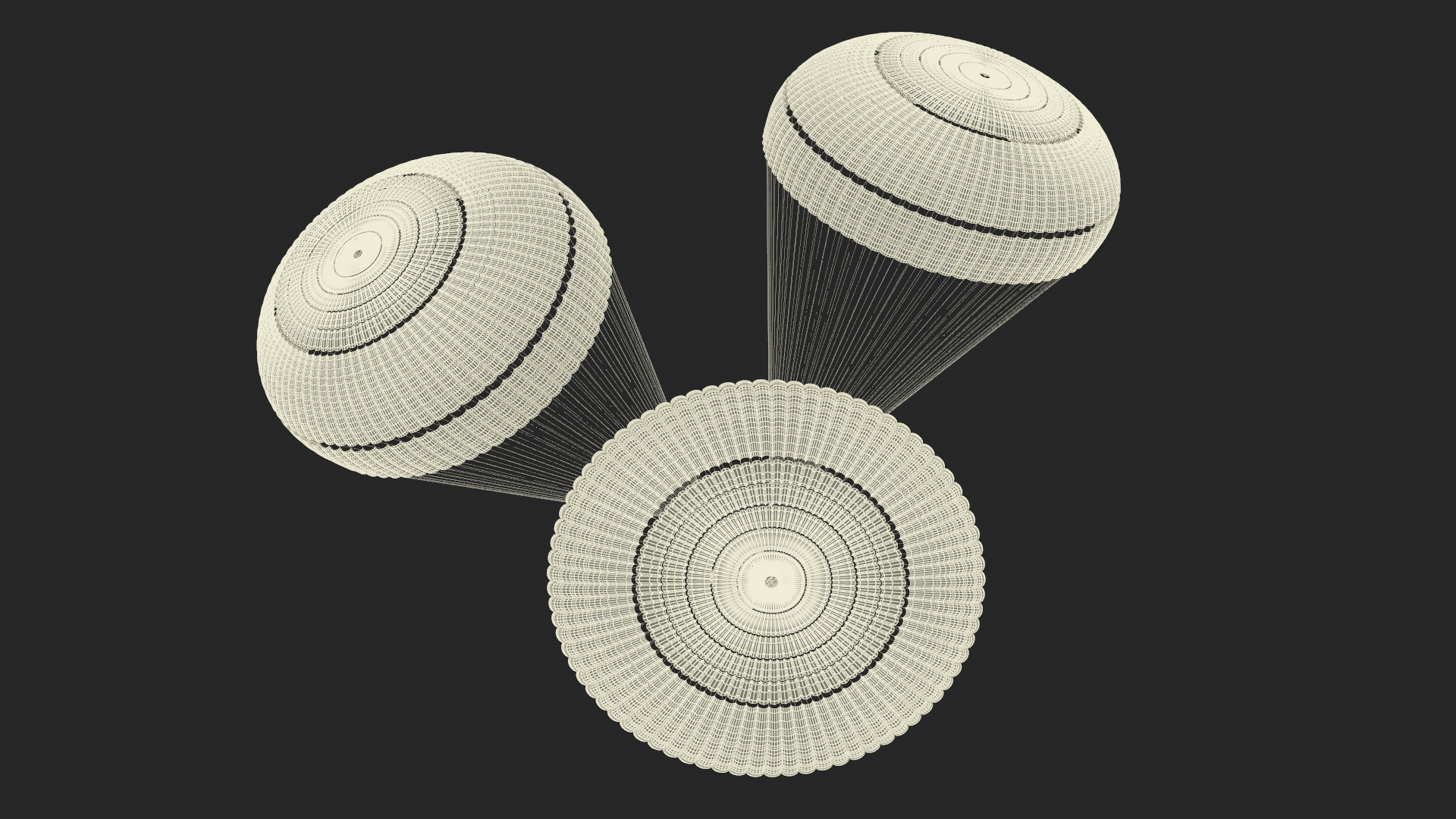 3D Subscale Parachute Triple with Cargo Yellow model