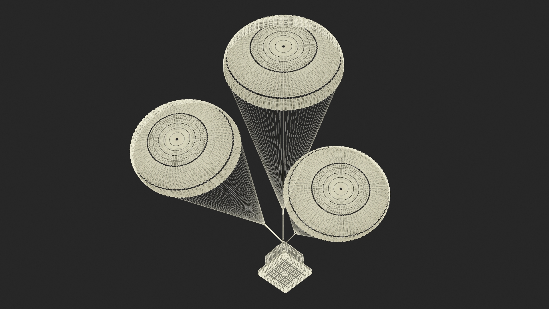 3D Subscale Parachute Triple with Cargo Yellow model