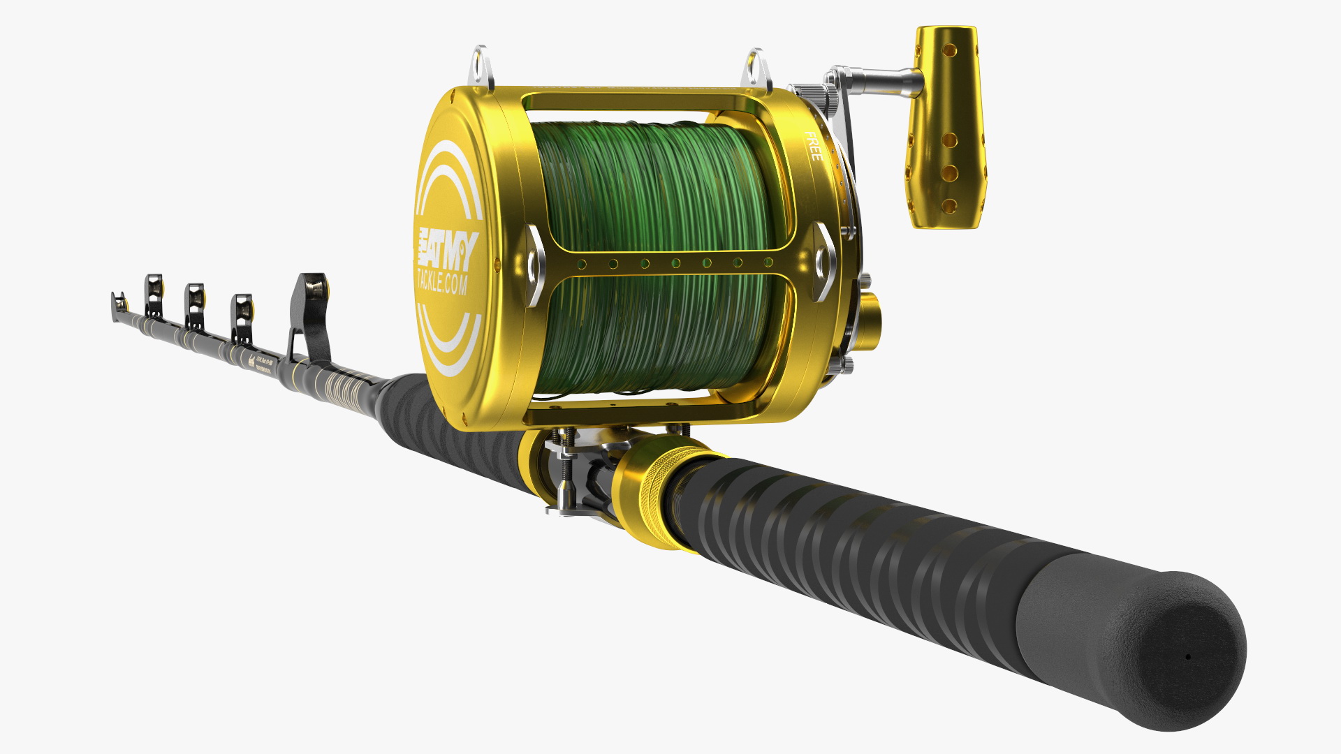 3D model EatMyTackle 80 Wide 2Speed Fishing Reel Bue Marlin Tournament Rod