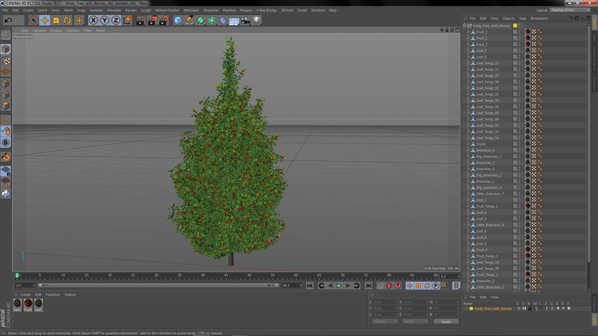 3D Holly Tree with Berries model