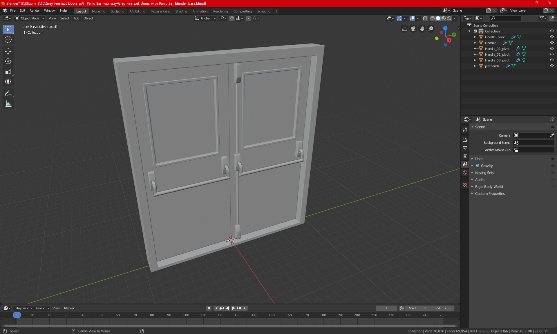 3D model Grey Fire Exit Doors with Panic Bar