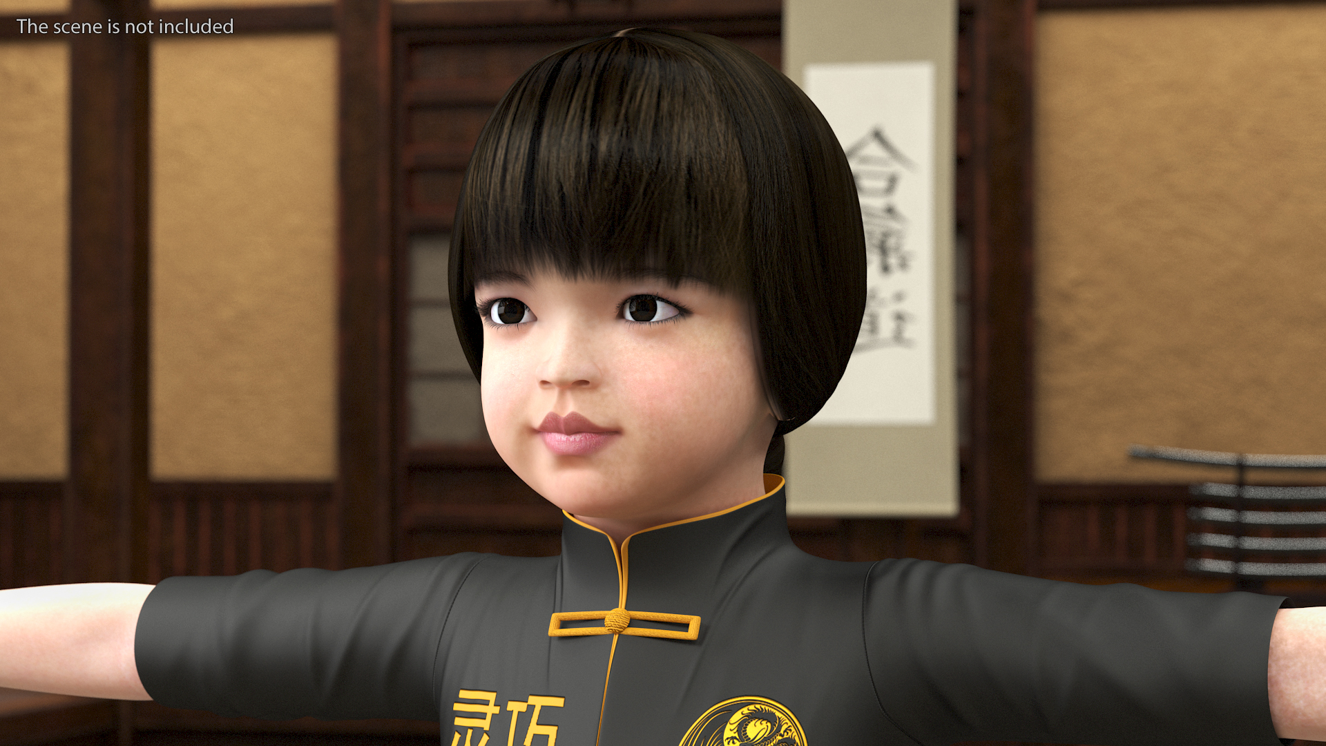 3D model Chinese Girl Child in Kimono T-Pose