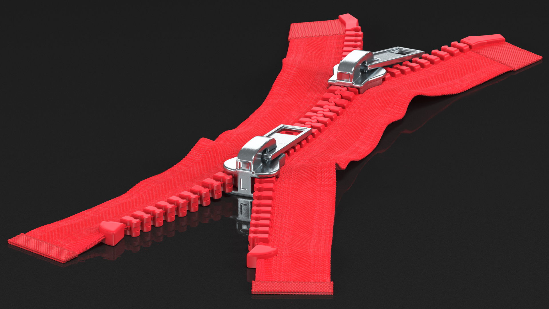 3D model Two Way Zipper Opened Red