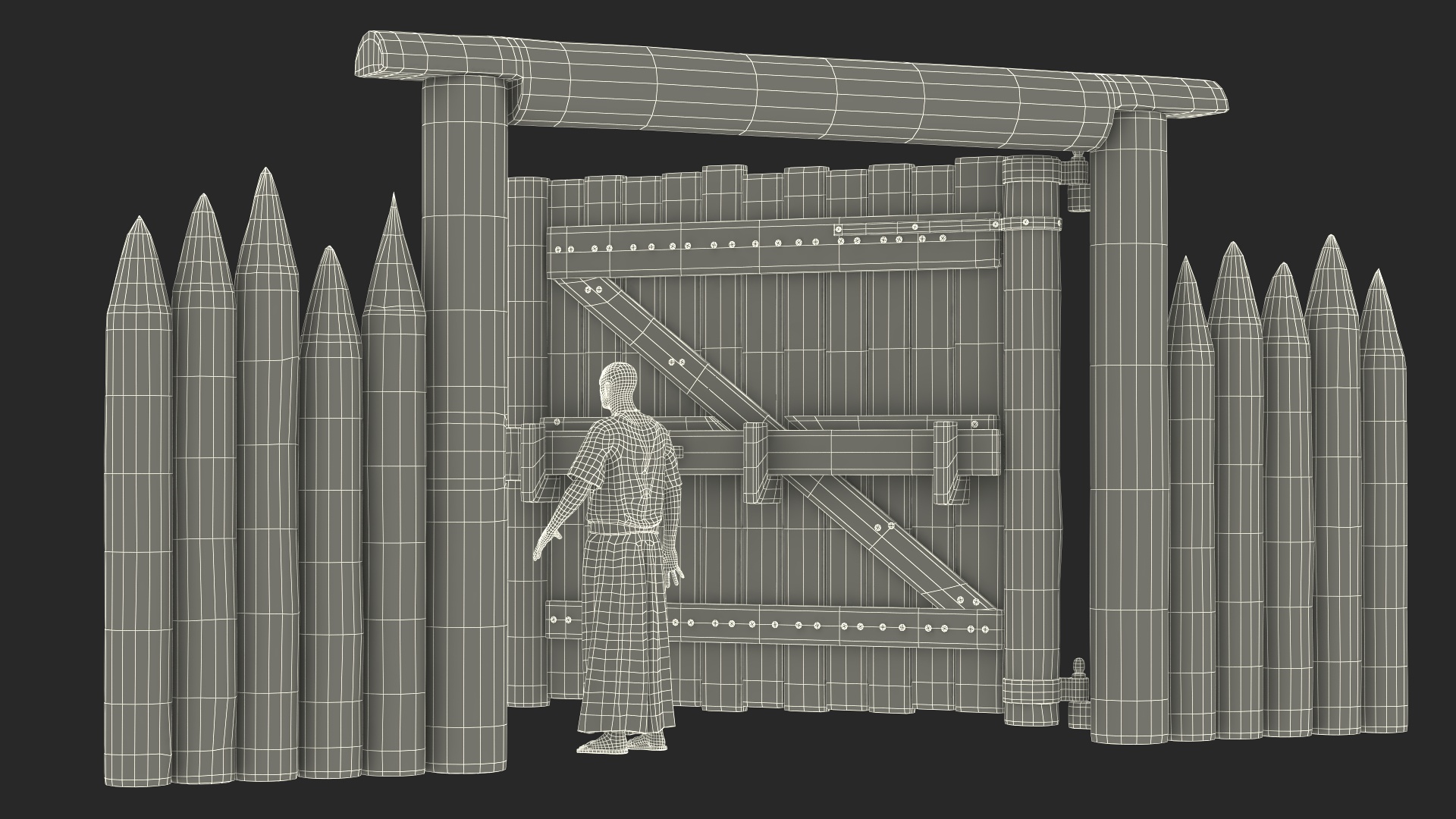 Medieval Wooden Gate and Monk 3D model