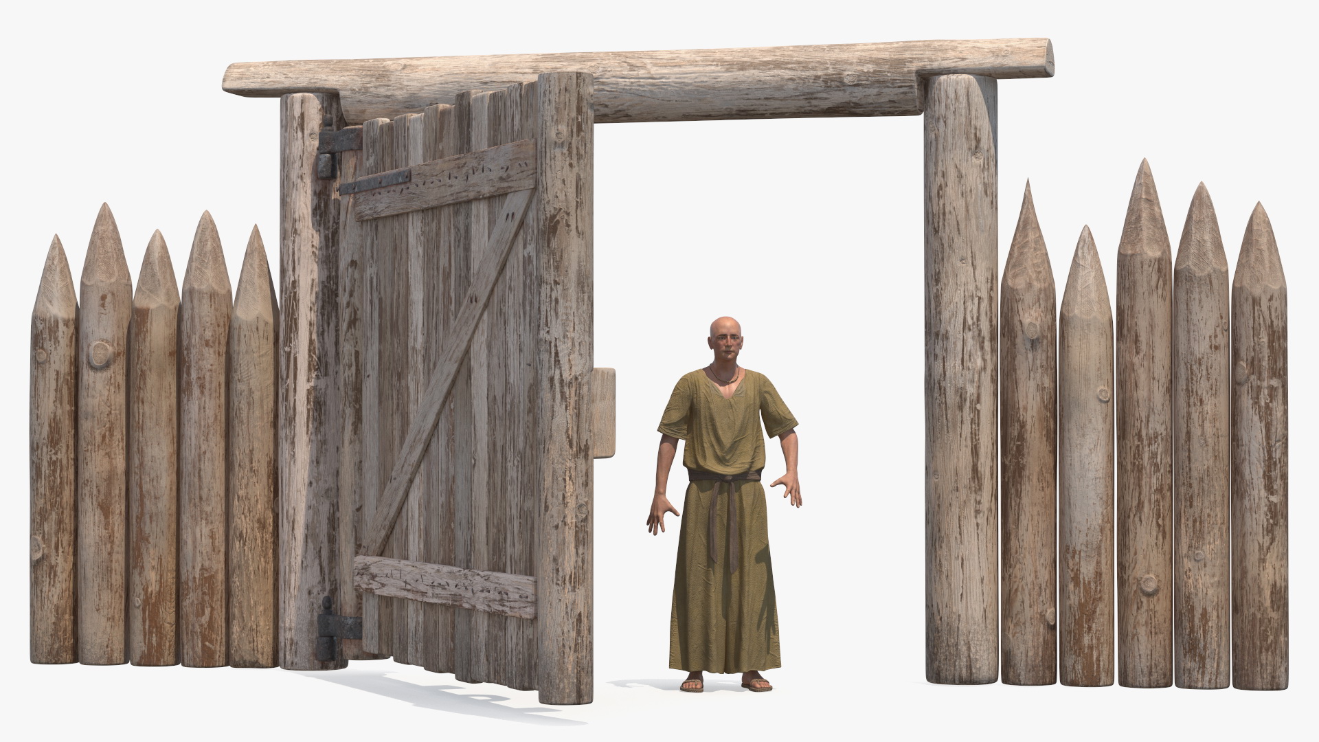 Medieval Wooden Gate and Monk 3D model