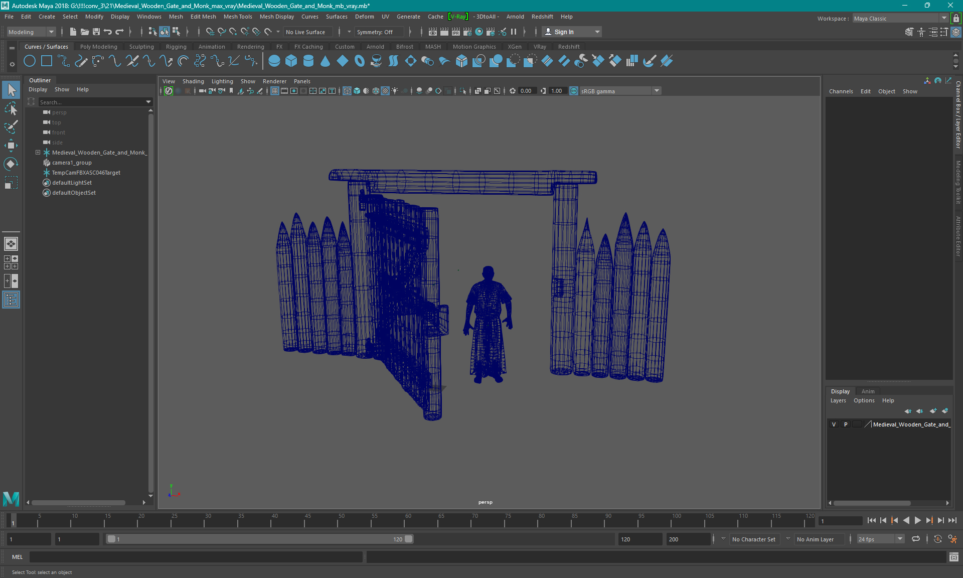 Medieval Wooden Gate and Monk 3D model