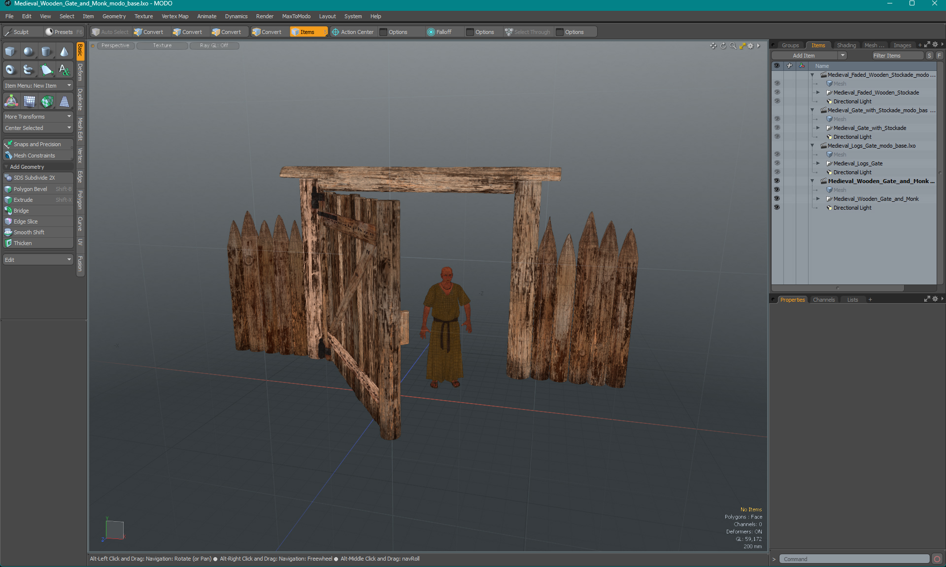 Medieval Wooden Gate and Monk 3D model