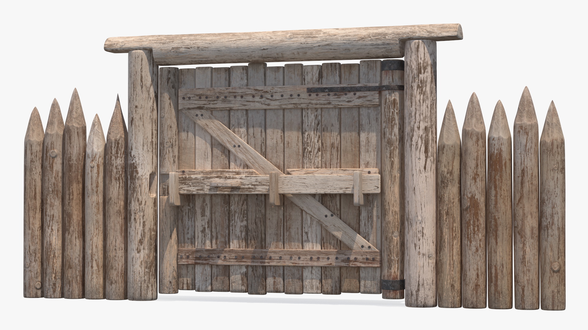 Medieval Wooden Gate and Monk 3D model