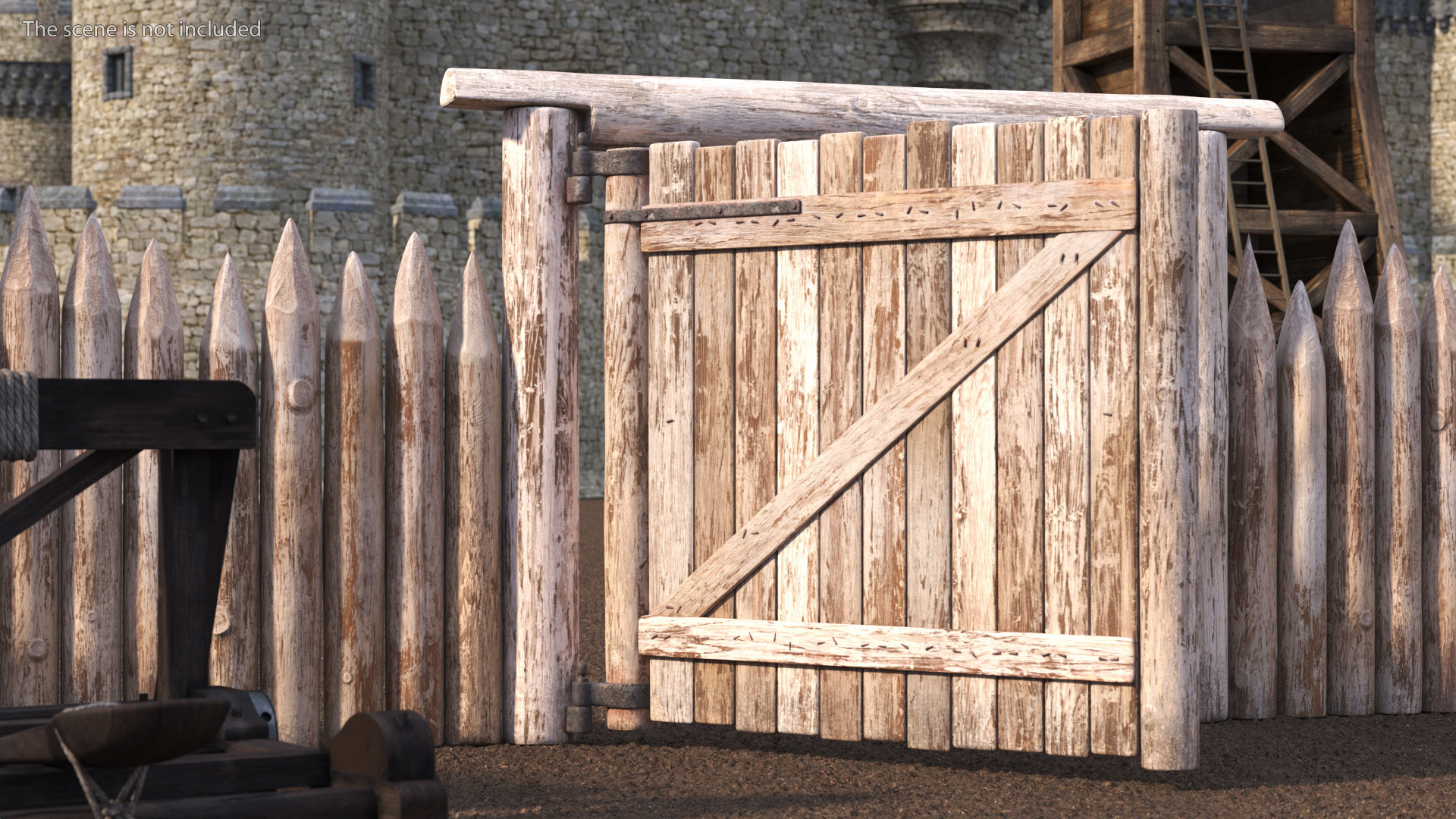 Medieval Wooden Gate and Monk 3D model