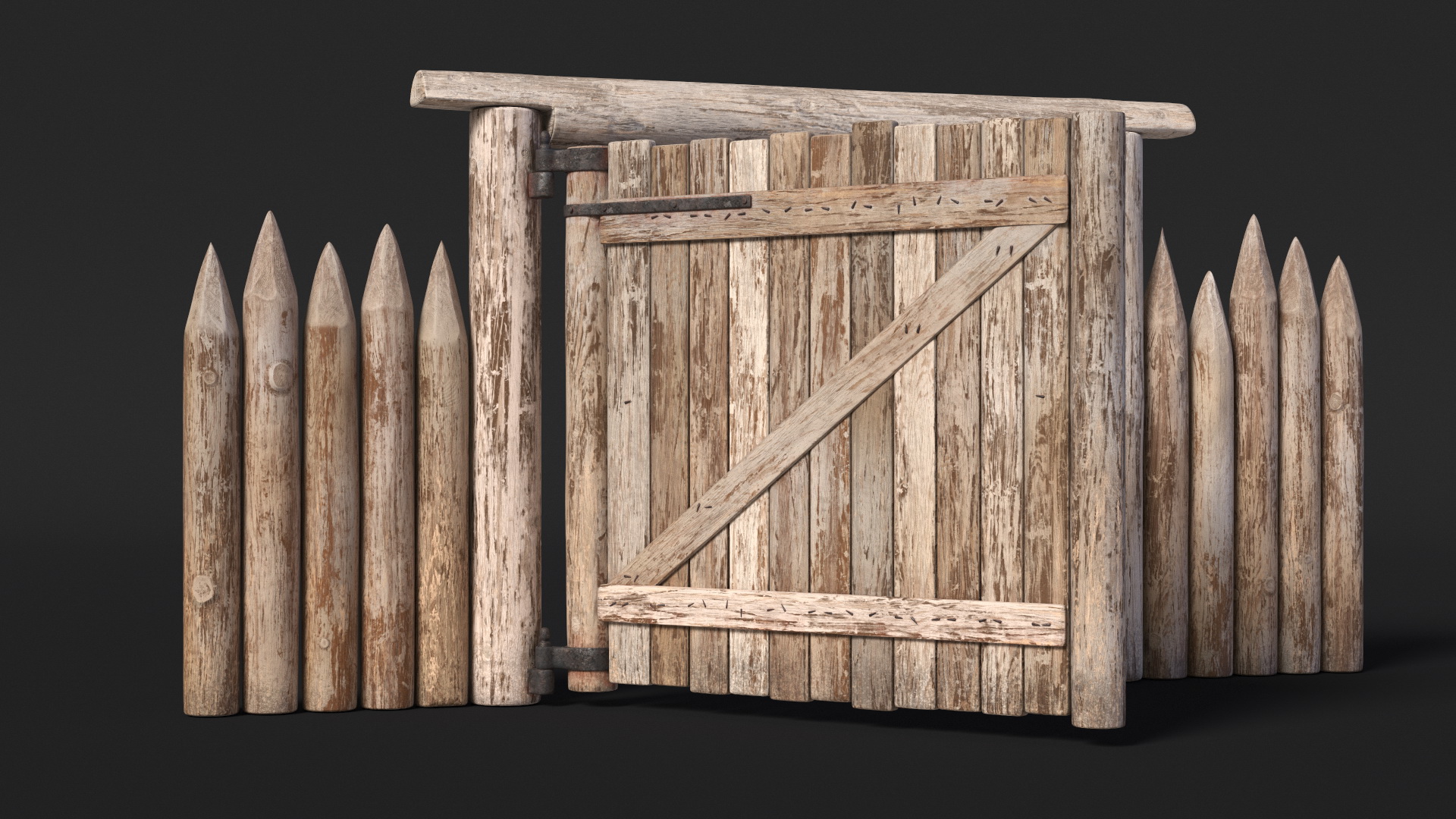 Medieval Wooden Gate and Monk 3D model