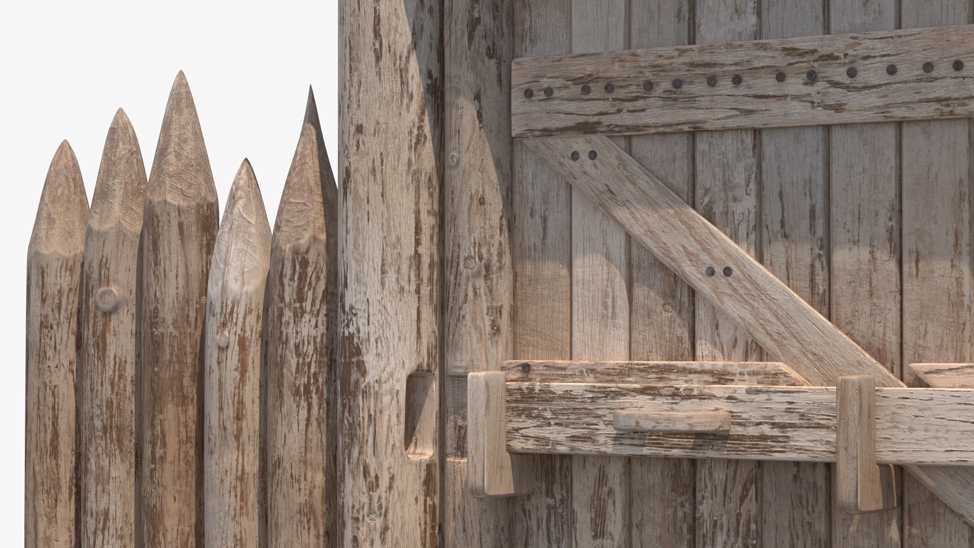 Medieval Wooden Gate and Monk 3D model