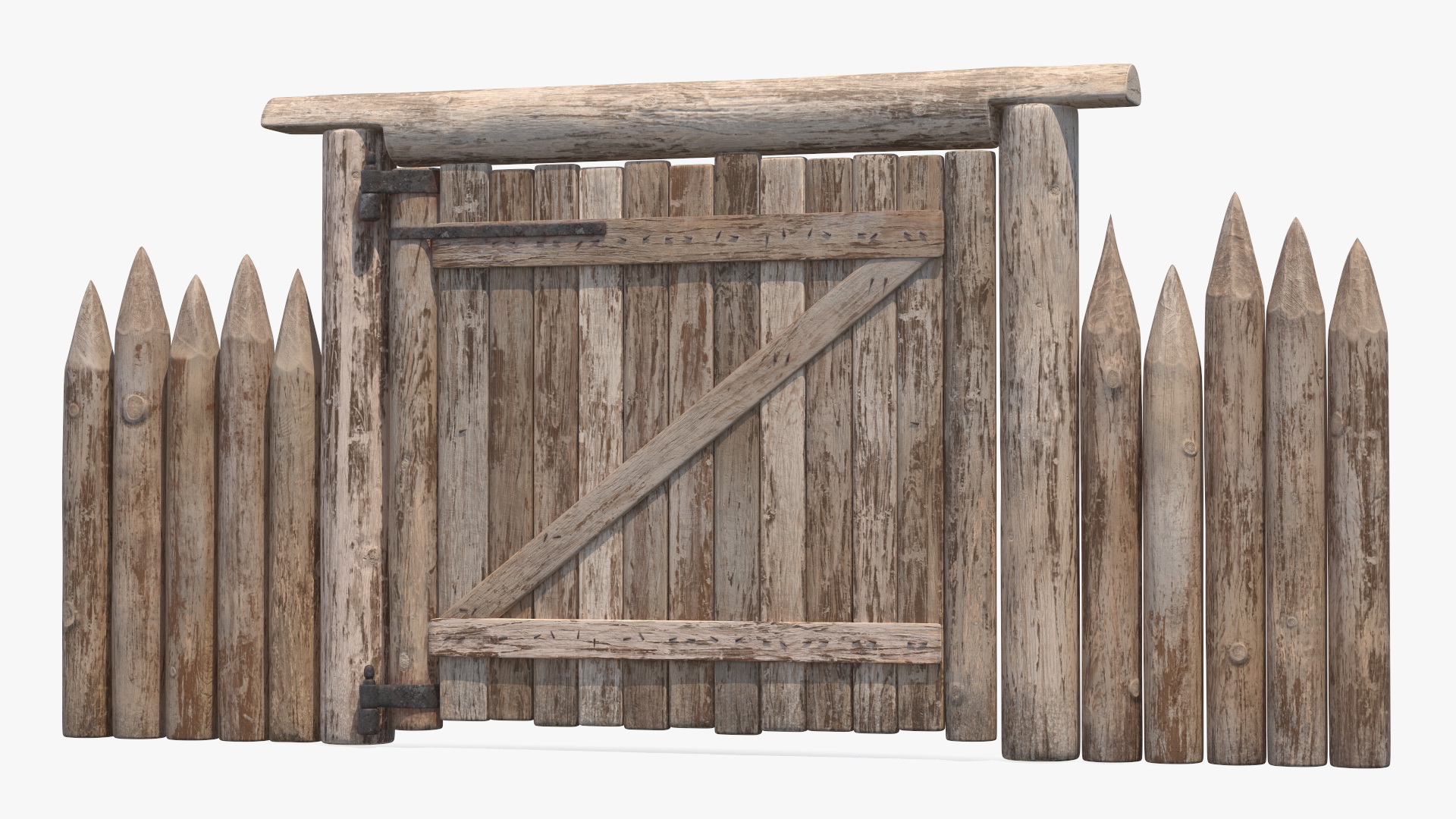 Medieval Wooden Gate and Monk 3D model