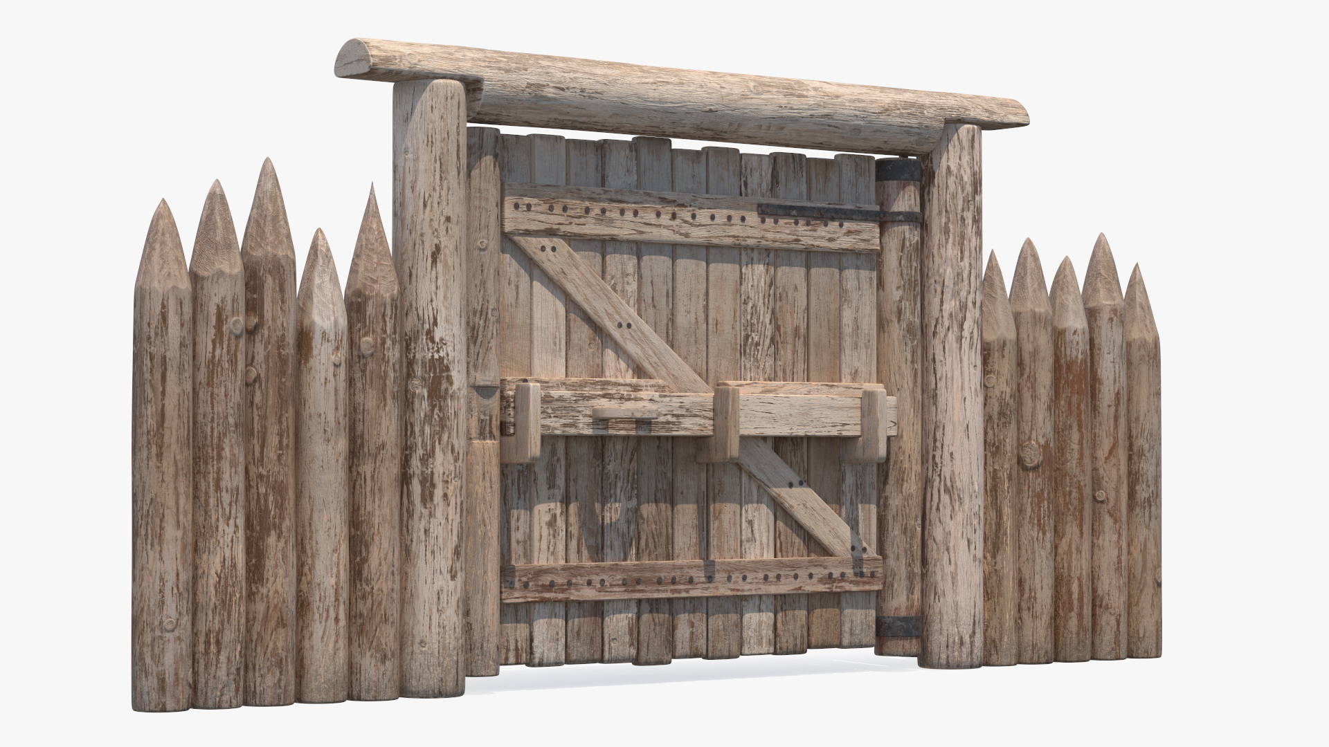 Medieval Wooden Gate and Monk 3D model