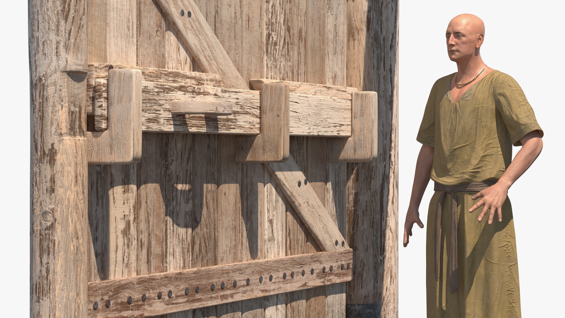 Medieval Wooden Gate and Monk 3D model