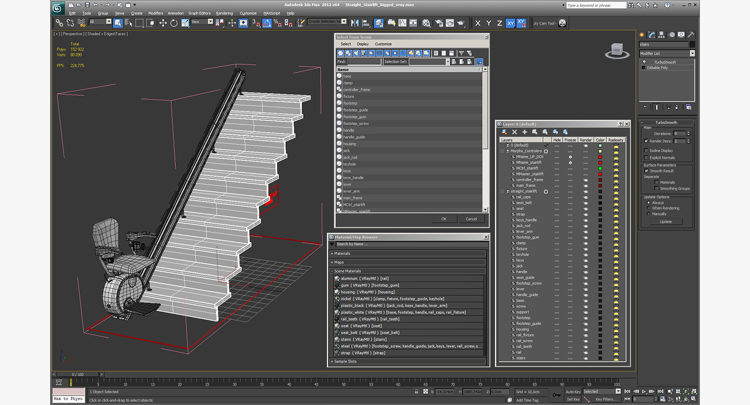 3D model Straight Stairlift Rigged