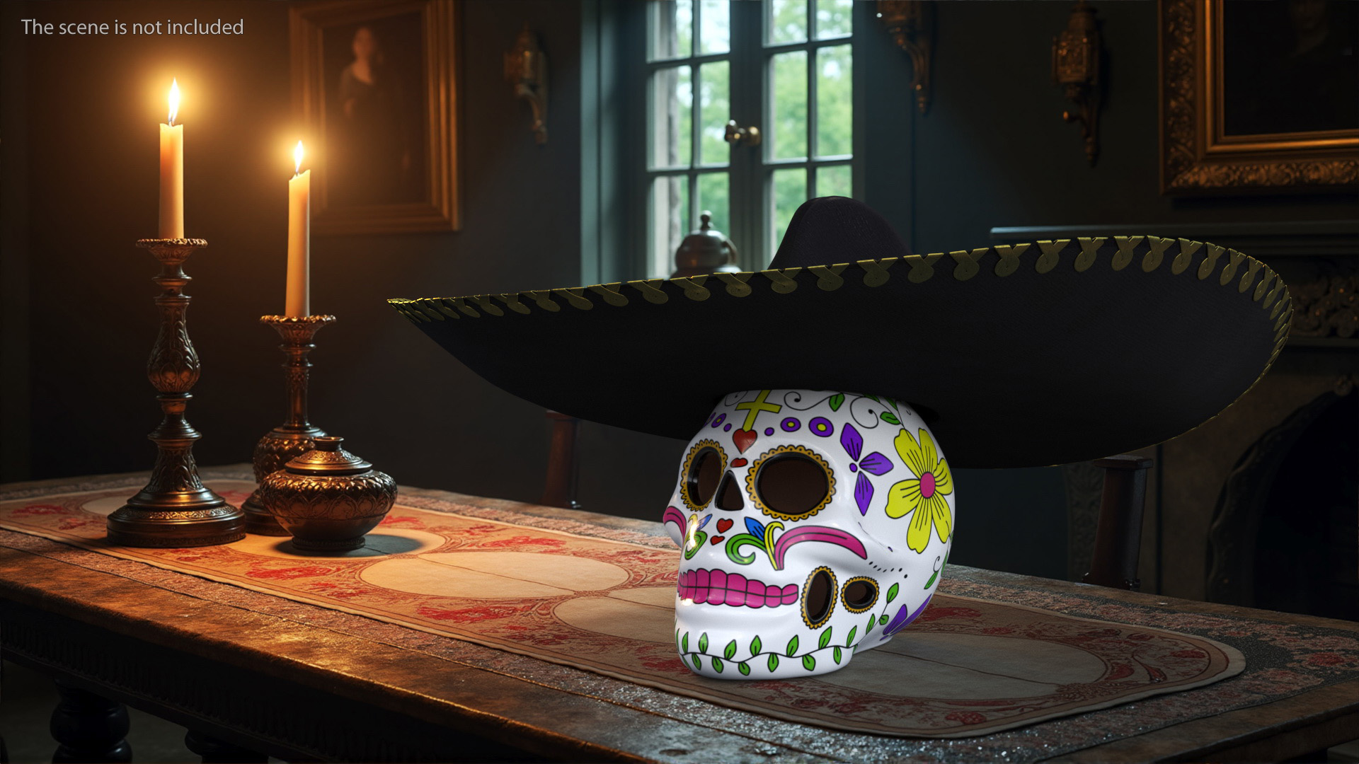 3D Mariachi Skull with Sombrero model