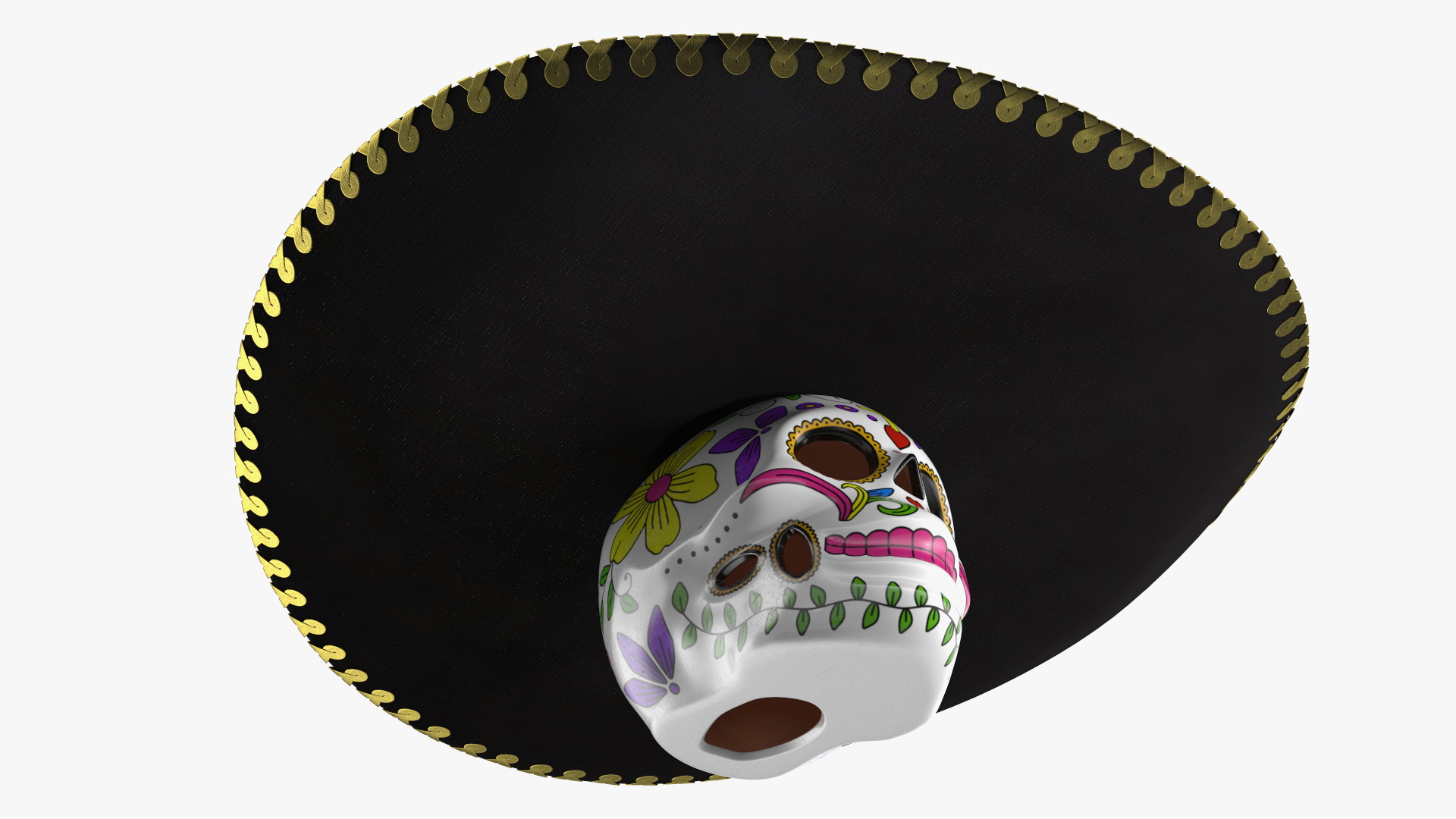 3D Mariachi Skull with Sombrero model