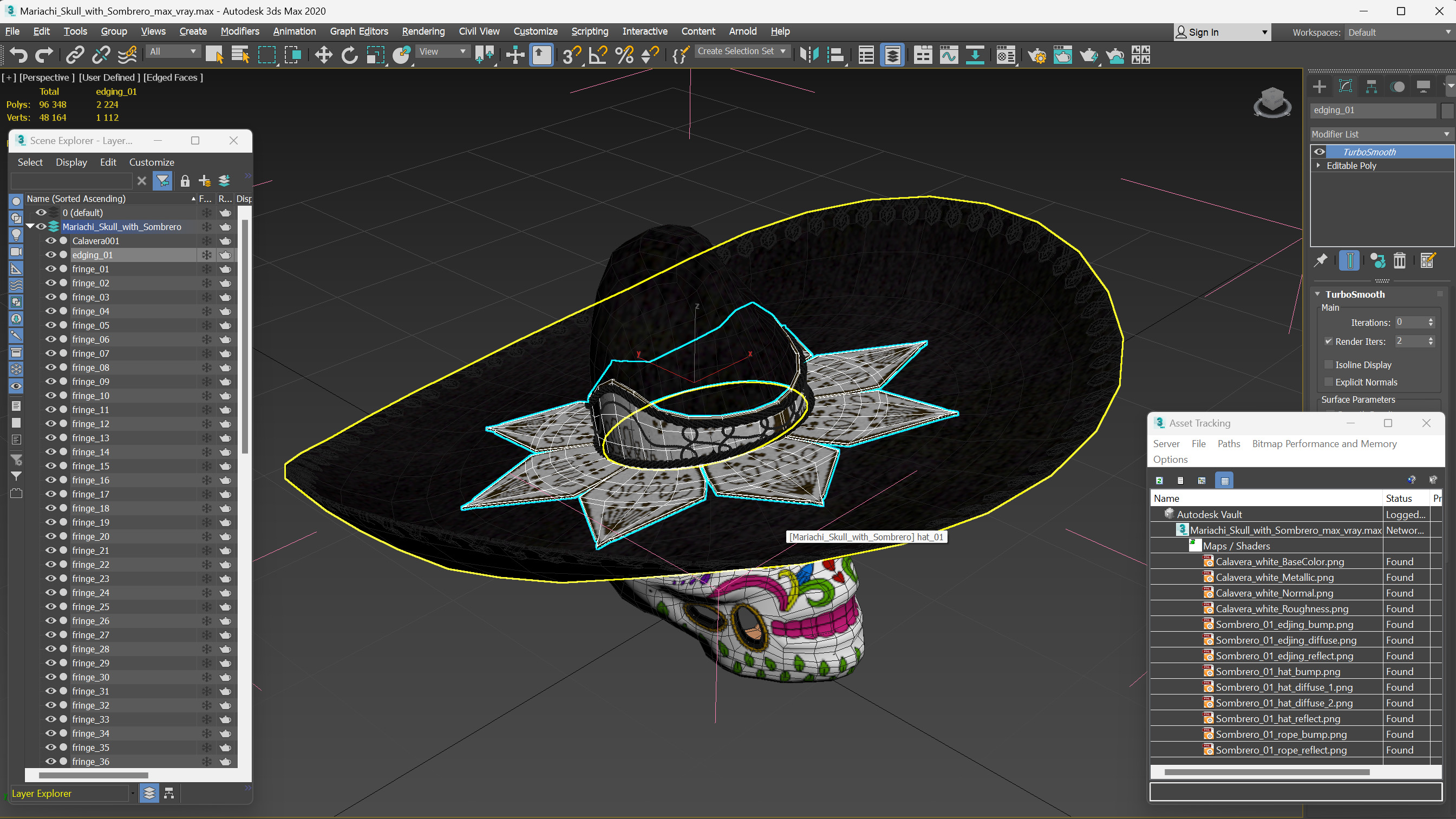 3D Mariachi Skull with Sombrero model