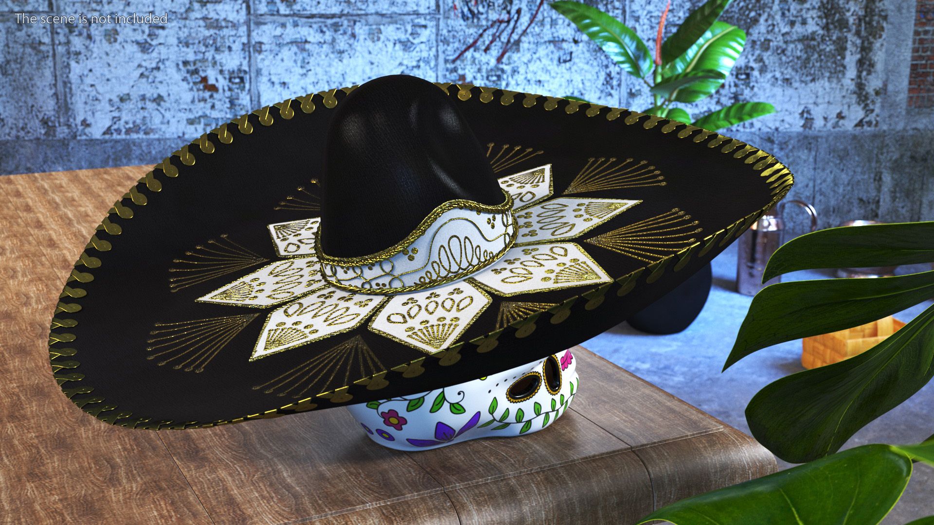 3D Mariachi Skull with Sombrero model