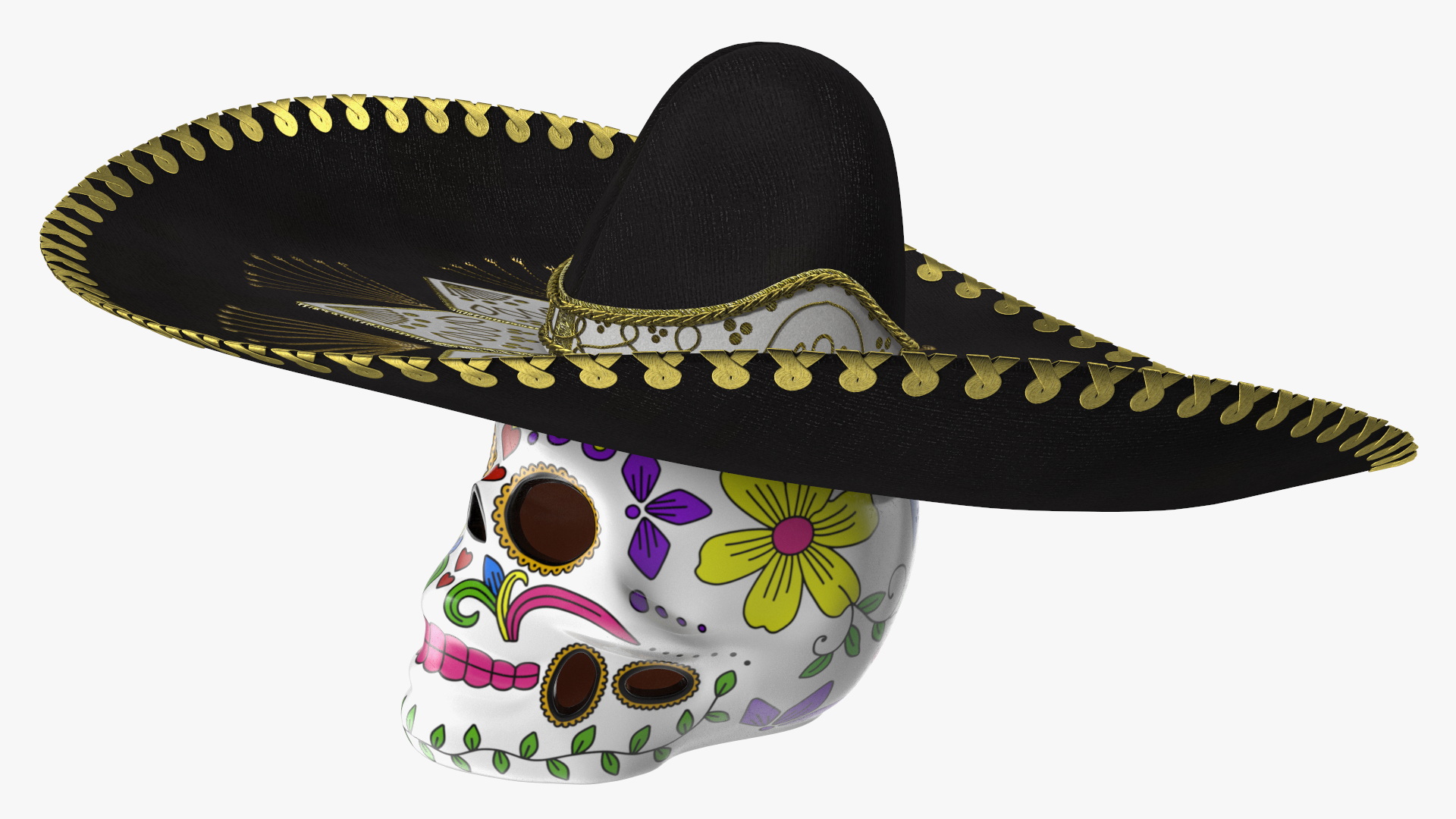 3D Mariachi Skull with Sombrero model