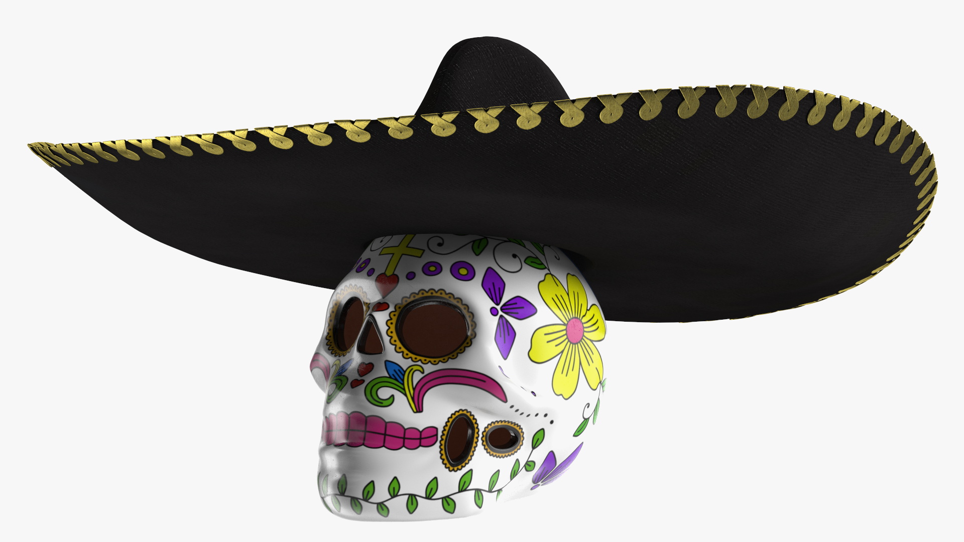 3D Mariachi Skull with Sombrero model