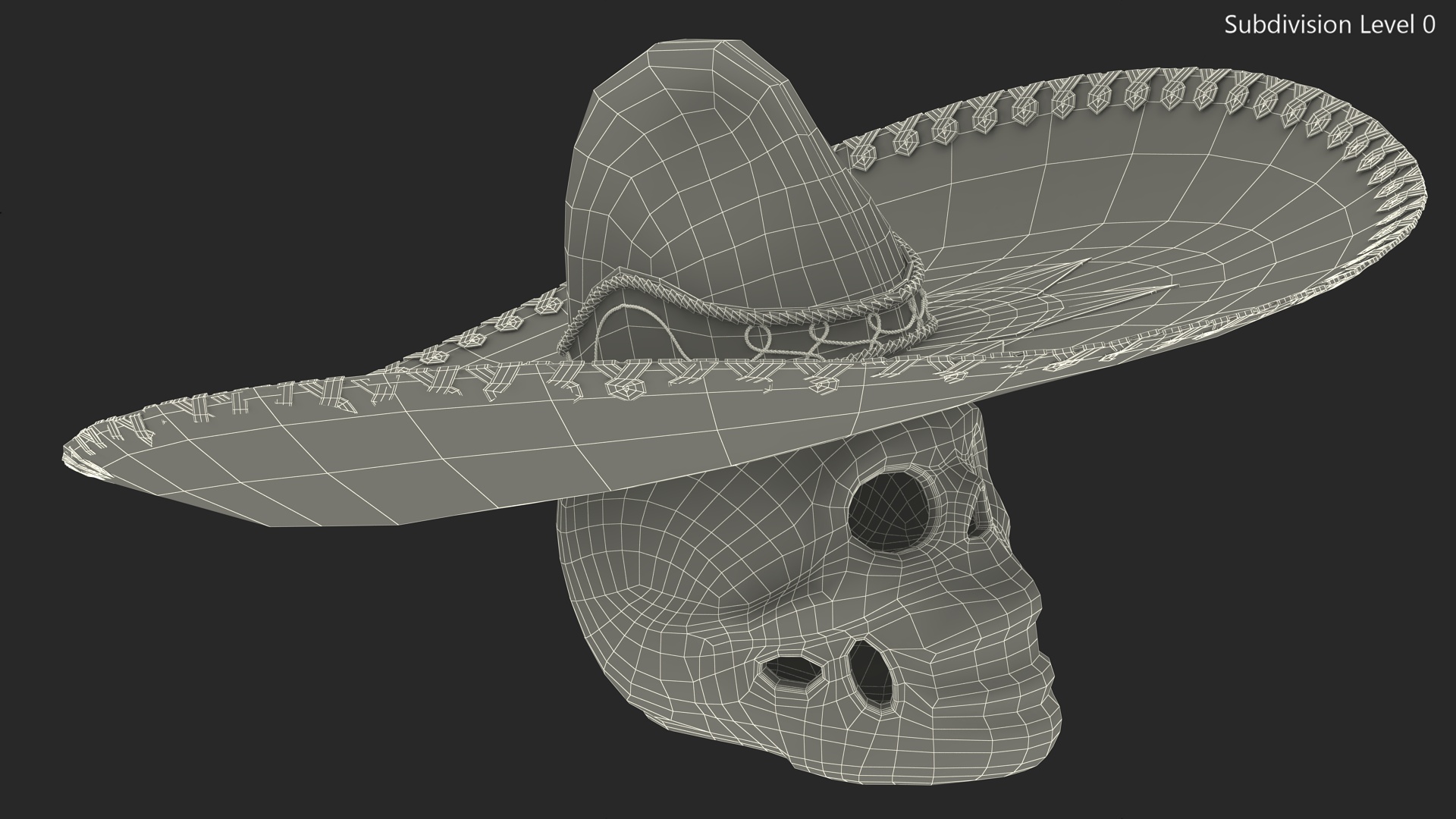 3D Mariachi Skull with Sombrero model