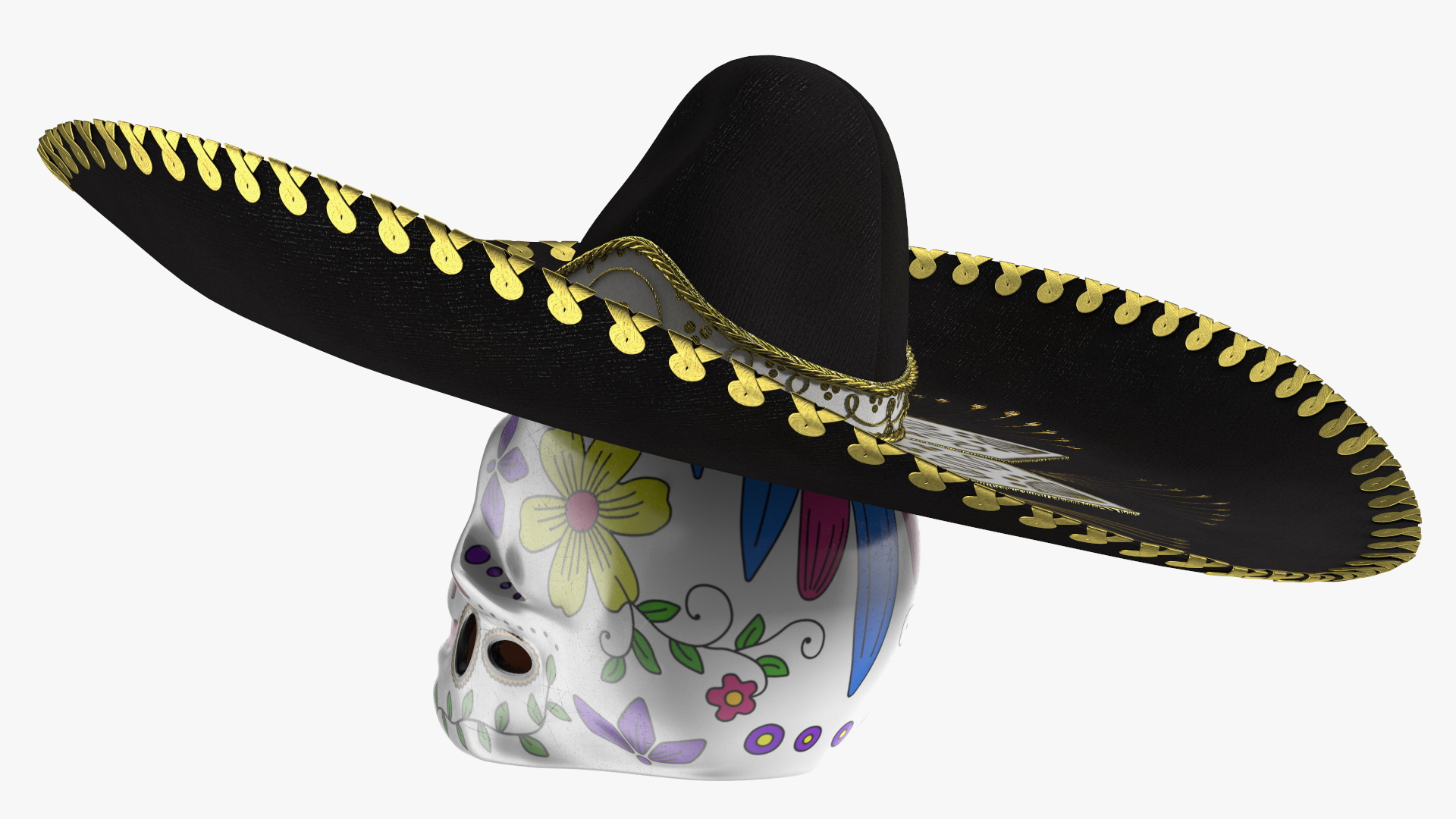 3D Mariachi Skull with Sombrero model