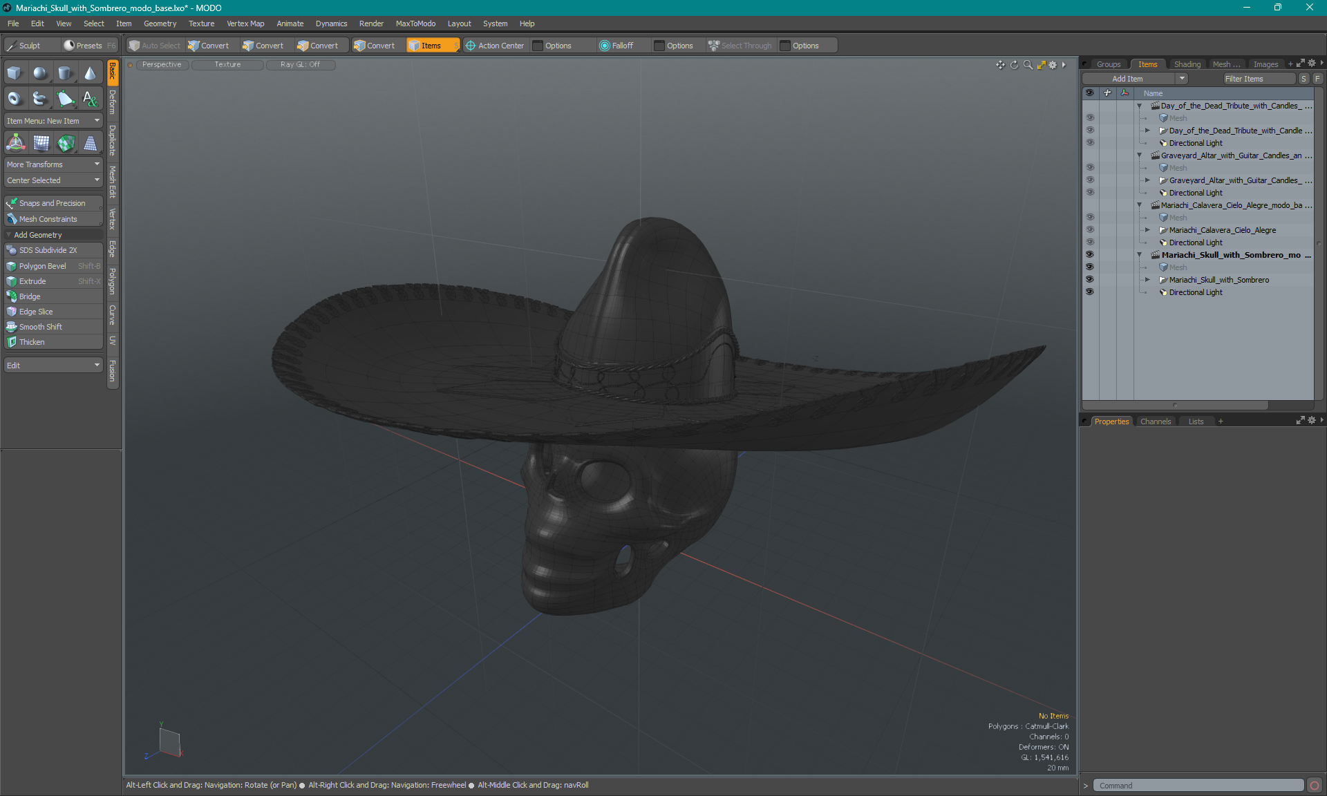 3D Mariachi Skull with Sombrero model