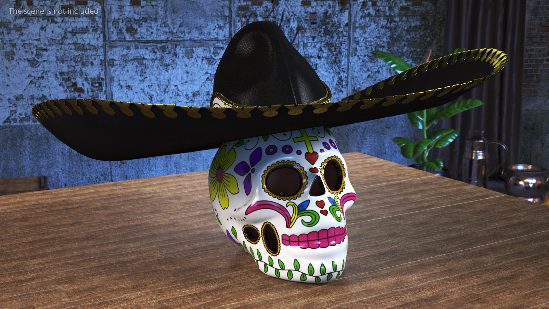 3D Mariachi Skull with Sombrero model