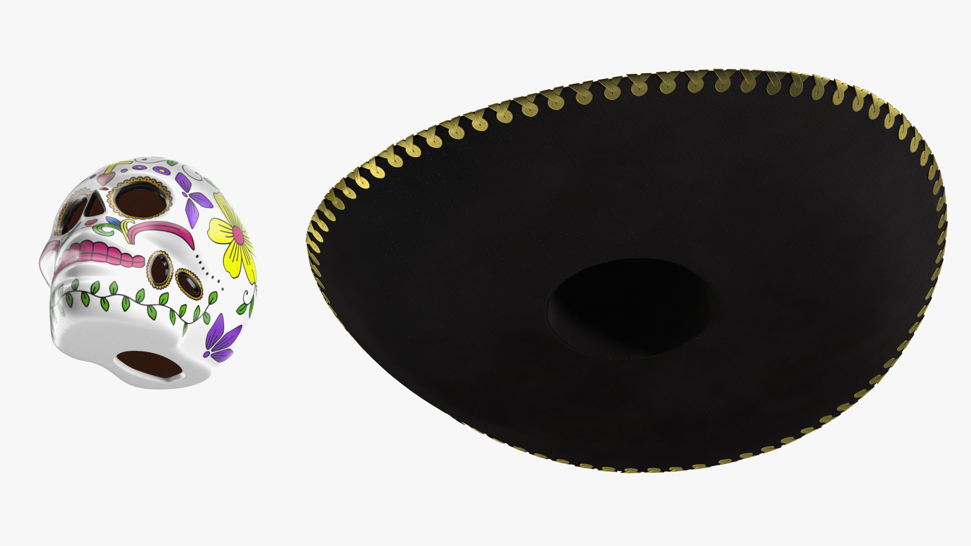 3D Mariachi Skull with Sombrero model