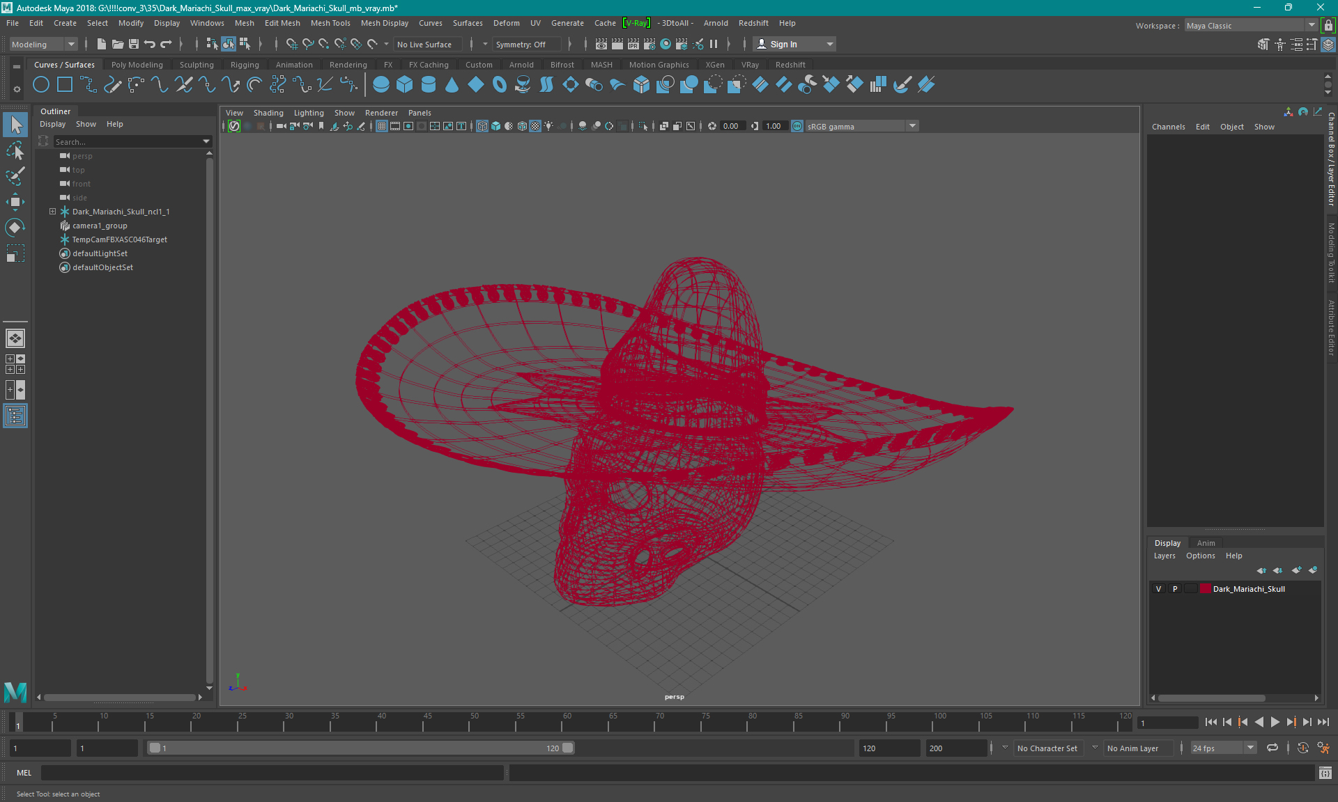 3D Mariachi Skull with Sombrero model