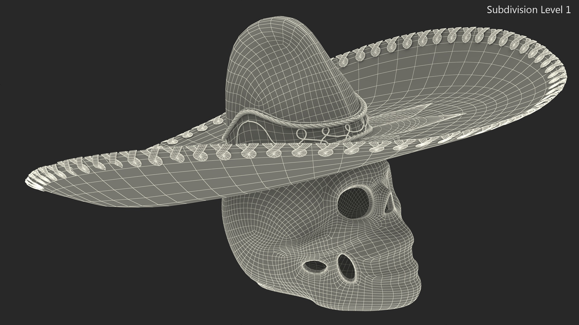 3D Mariachi Skull with Sombrero model