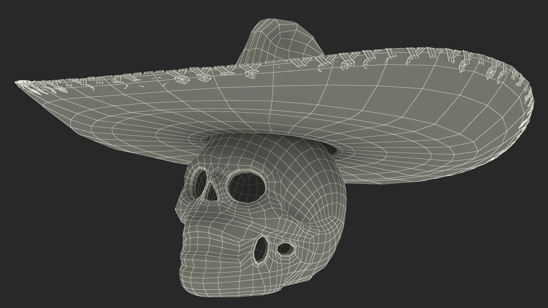 3D Mariachi Skull with Sombrero model