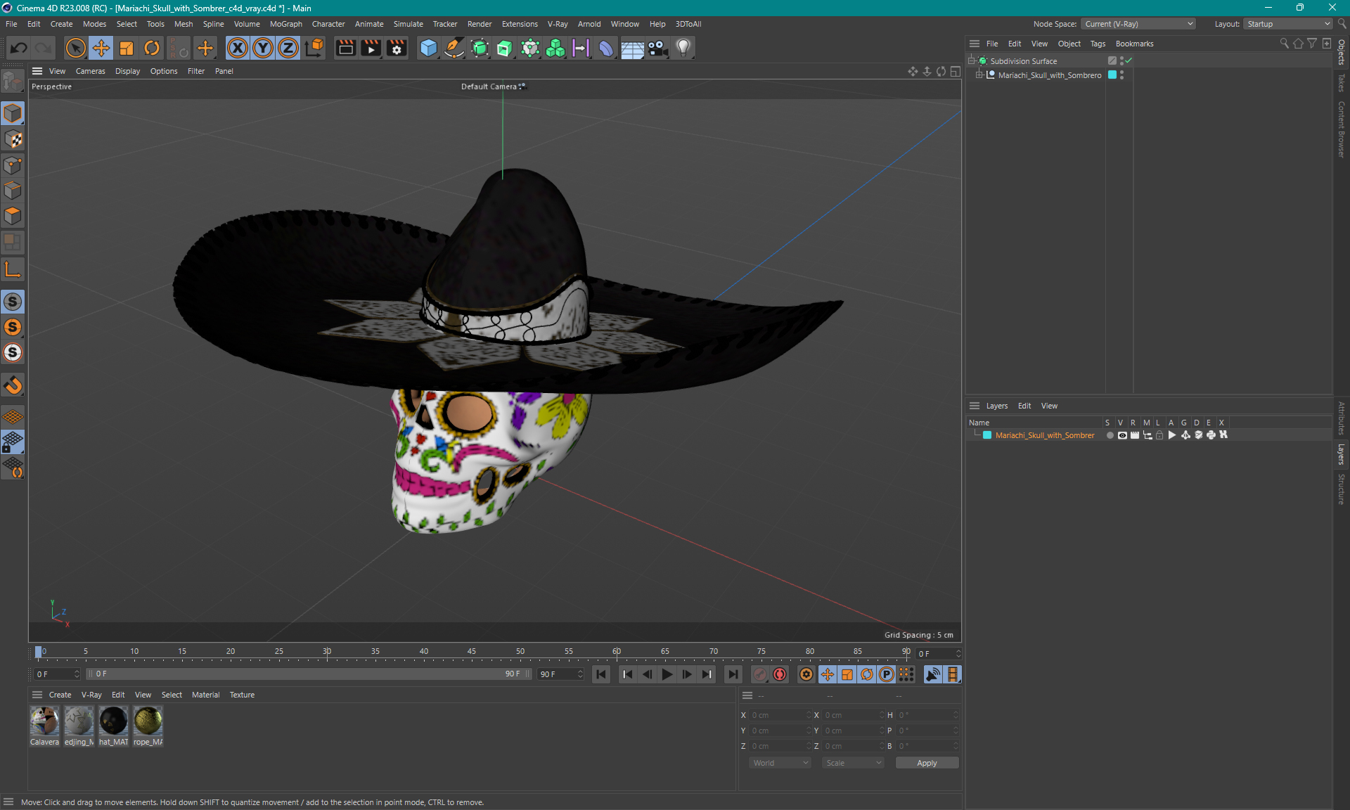 3D Mariachi Skull with Sombrero model