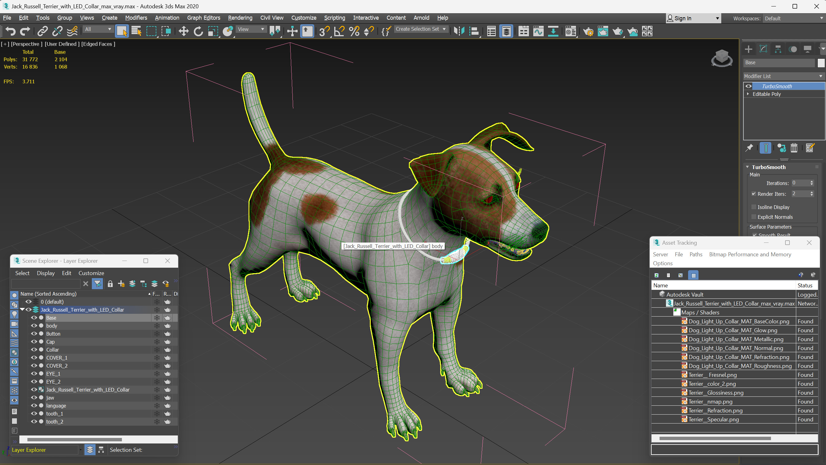 3D Jack Russell Terrier with LED Collar